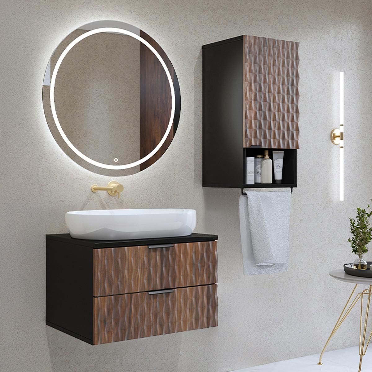 WASCHTISCHUNTERSCHRANK 63cm Nevia 2er-Set Holz und Schwarz - Schwarz, Holzwerkstoff (63/40/48cm) - Petits-meubles