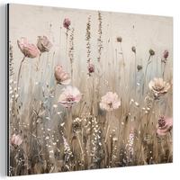 METALLBILD Blumen - Rosa - Modern - Beige 40x30 cm - Beige, Metall (40/30cm) - MuchoWow