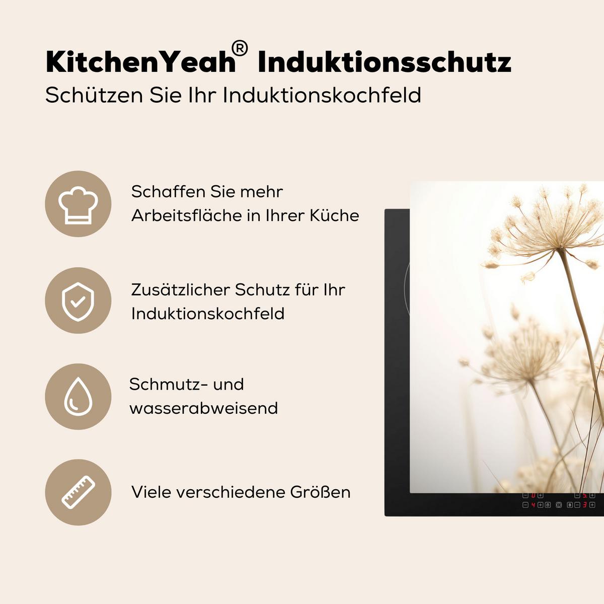 HERDABDECKPLATTE Blumen - Weiß - Sonnenlicht Ceranfeldabdeckung 76x51.5 cm - Ecru, Kunststoff (76/51.5/0.2cm) - MuchoWow