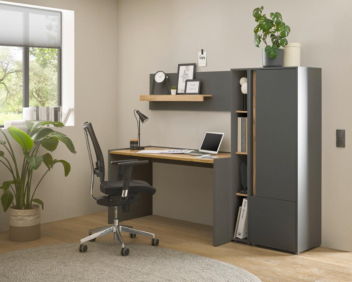 AKTENREGAL Grau matt, Eiche Wotan 20 x 158 cm, Standregal mit 4 Ordnerhöhen - Eichefarben/Schwarz, Holzwerkstoff/Kunststoff (20/158/40cm) - Furn.Design