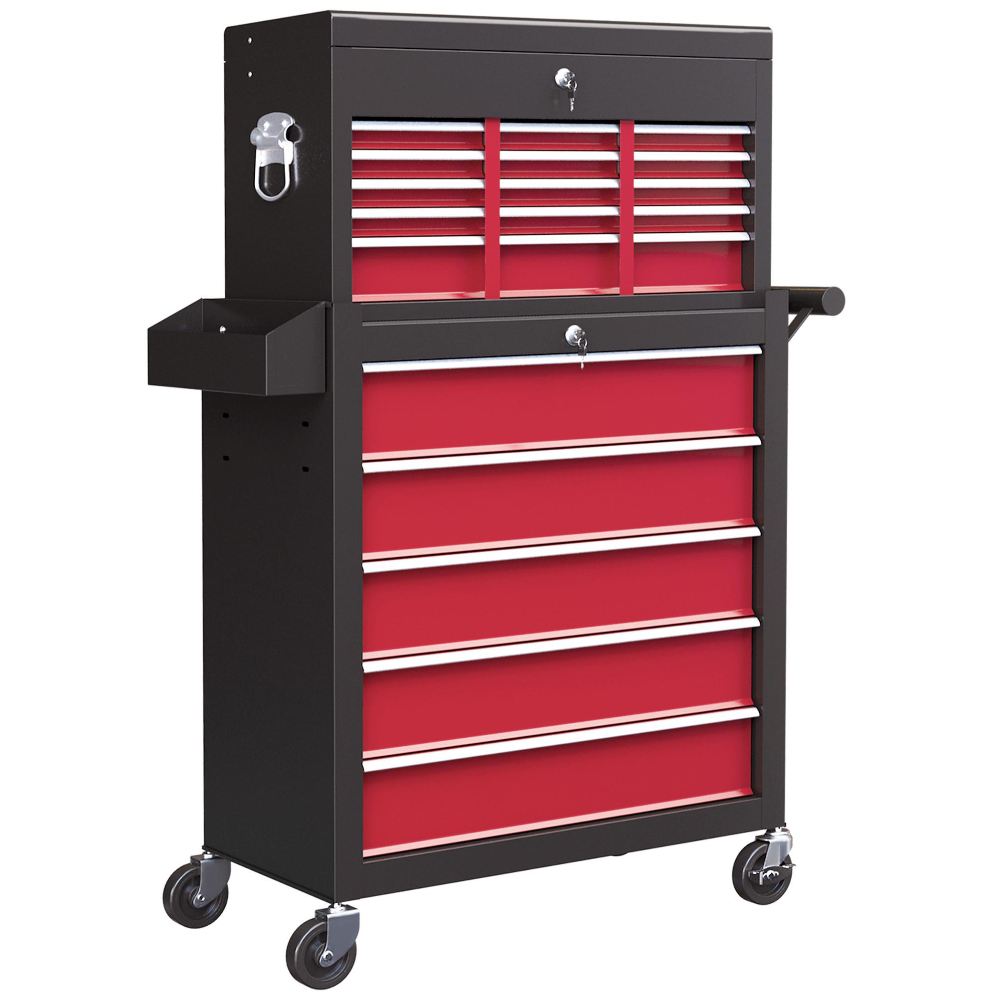 WERKSTATTWAGEN mit Rollen, mit 14 Schubladen, Rot - Rot, Metall (33/75/76cm) - HOMCOM