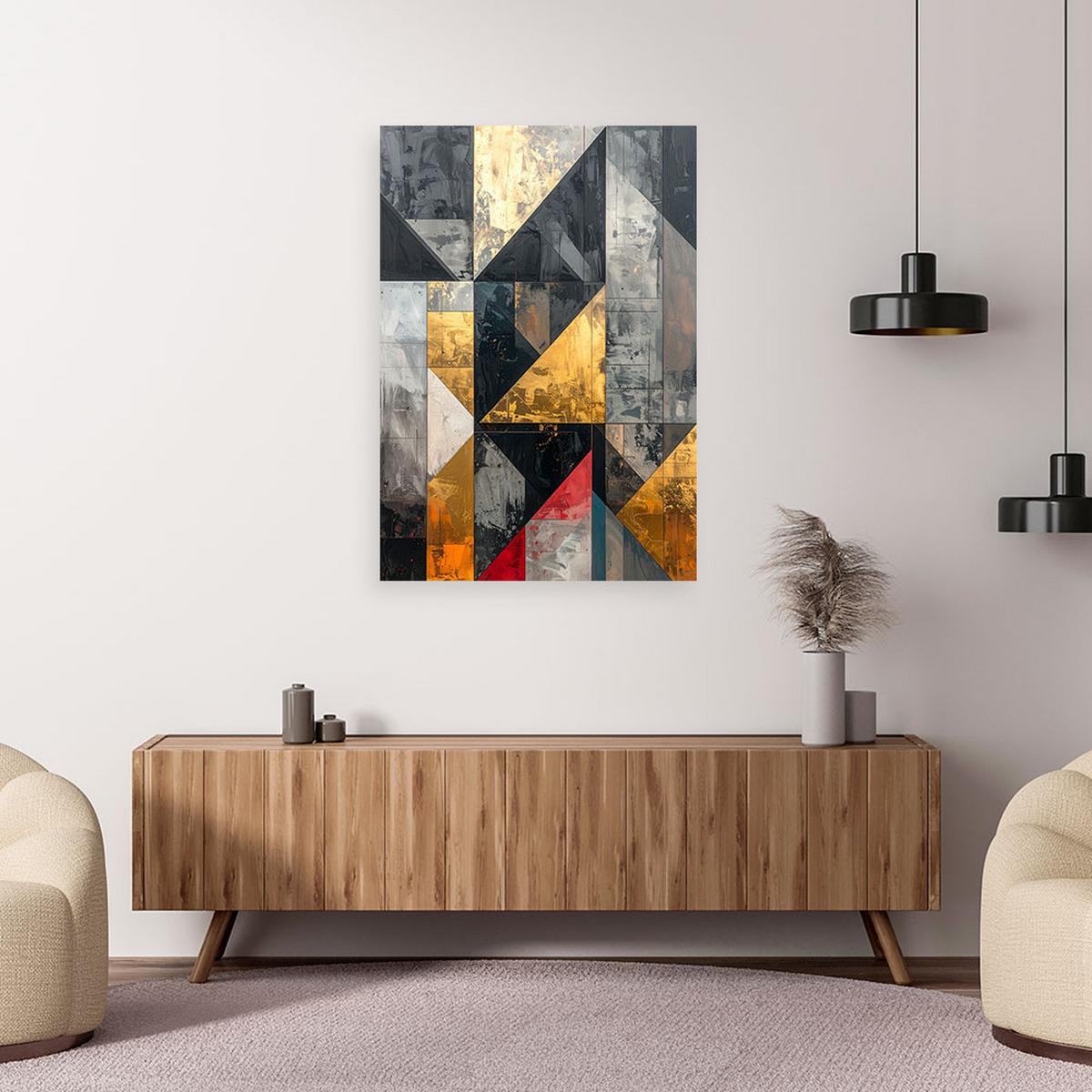 WANDBILD, Abstrakt Grau Gold Formen - Grau, Textil (60/90cm) - Feeby