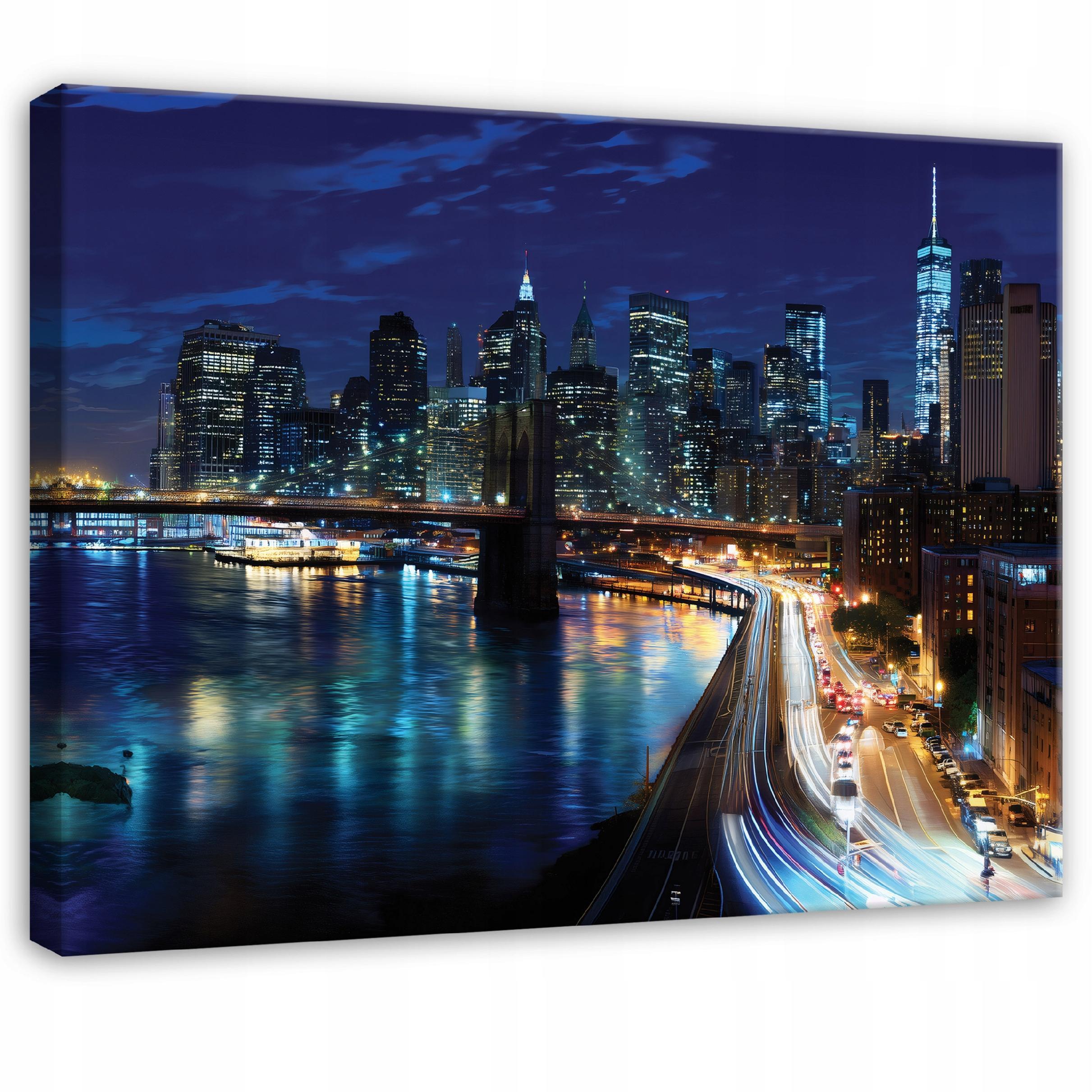 LEINWANDBILD Stadt Panorama Blau 60x40 cm - Multicolor, Holzwerkstoff (60/40cm) - Wallarena