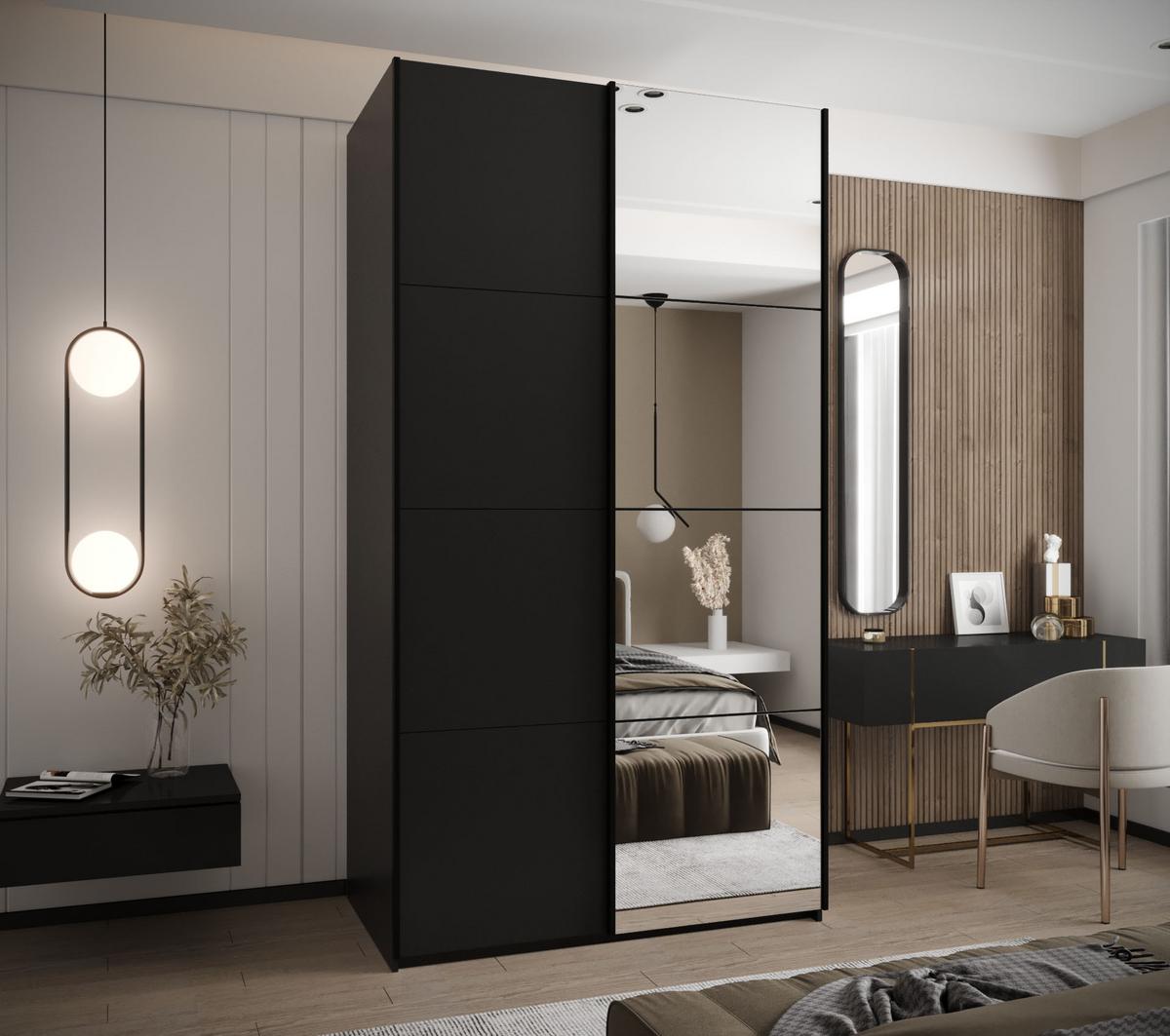 SCHWEBETÜRENSCHRANK 245,5/130/64 2-türig - Schwarz, Holz/Metall (130/245/64cm) - Abiks Möbel