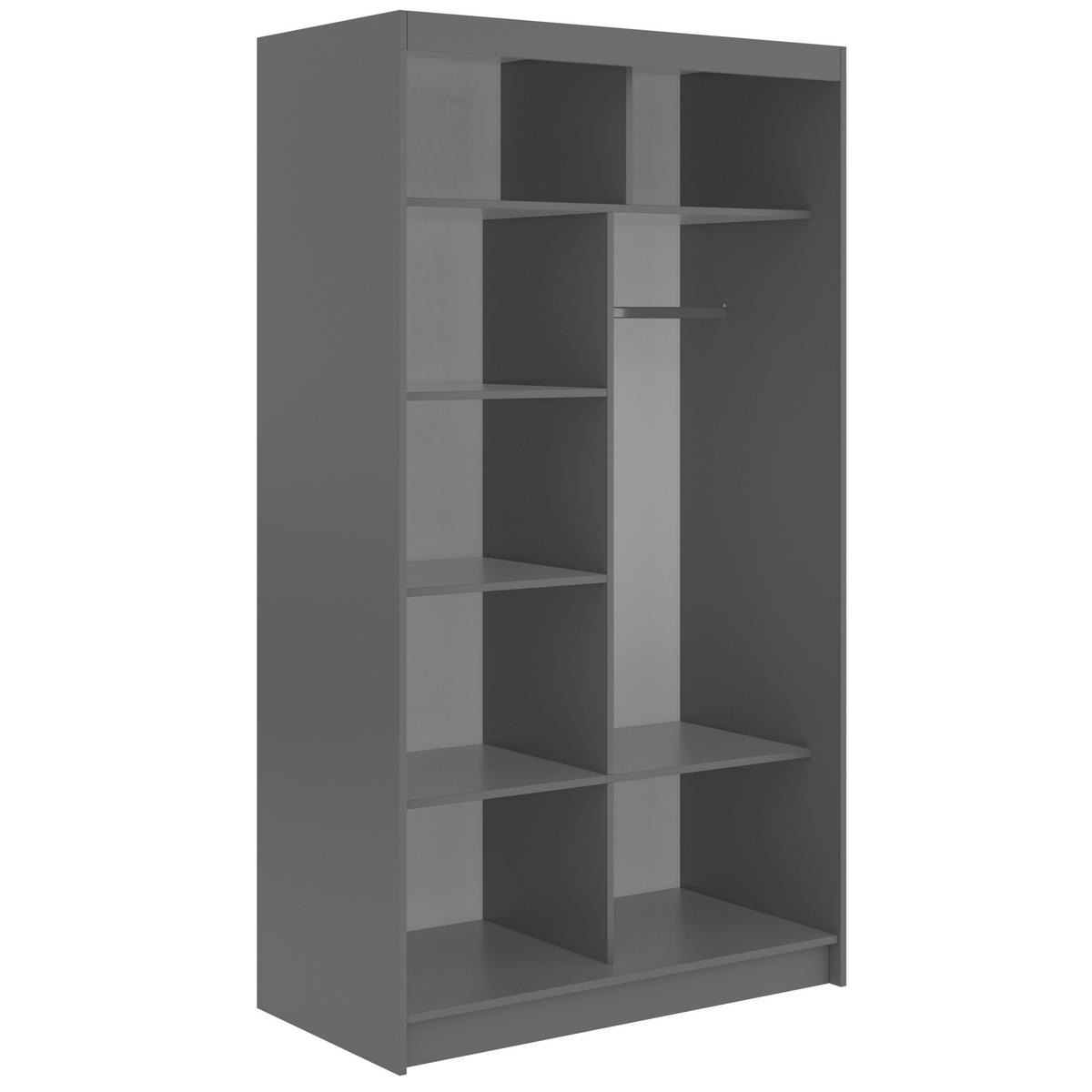SCHWEBETÜRENSCHRANK mit Spiegel LAOS - 120 - Grau - Weiß Lamellen - Alufarben/Weiß, Holzwerkstoff/Metall (120/216/61cm) - MKS