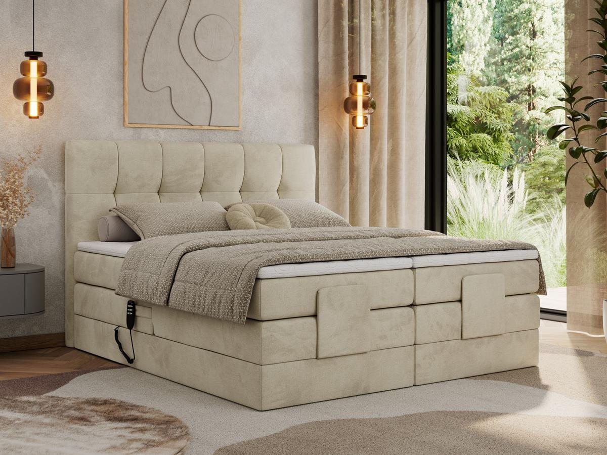 BOXBETT VITTORIA 140/200 - Beige Velvet - H3 - Beige, Holz/Textil (140/200cm) - MKS