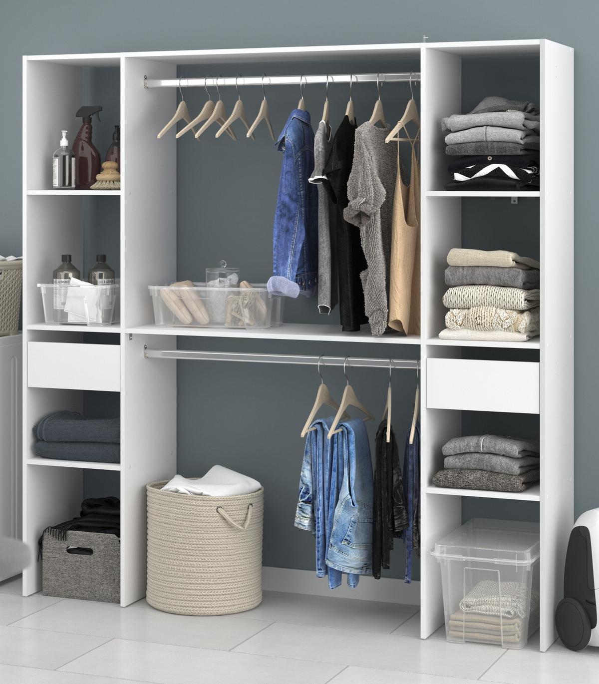 KLEIDERSCHRANK weiß 176 cm, Mehrzweckschrank mit Kleiderstangen - Weiß, Holzwerkstoff/Metall (176/180/40cm) - Parisot Meuble