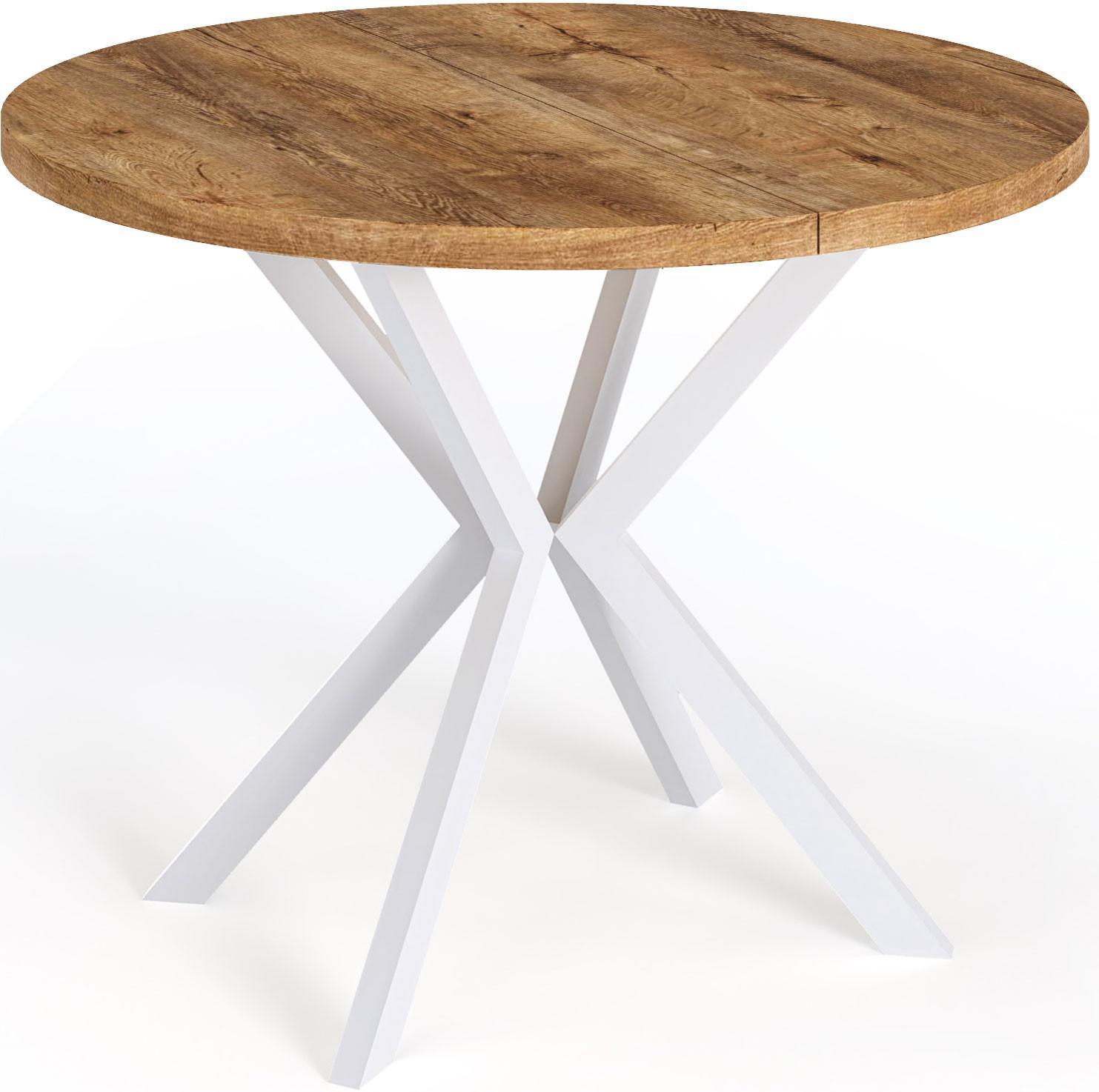 ESSTISCH Della runder ausziehbarer, Lefkas Eiche 120-200/120/76 cm - Alteiche/Weiß, Holzwerkstoff/Metall (120/200/76cm) - WFL GROUP