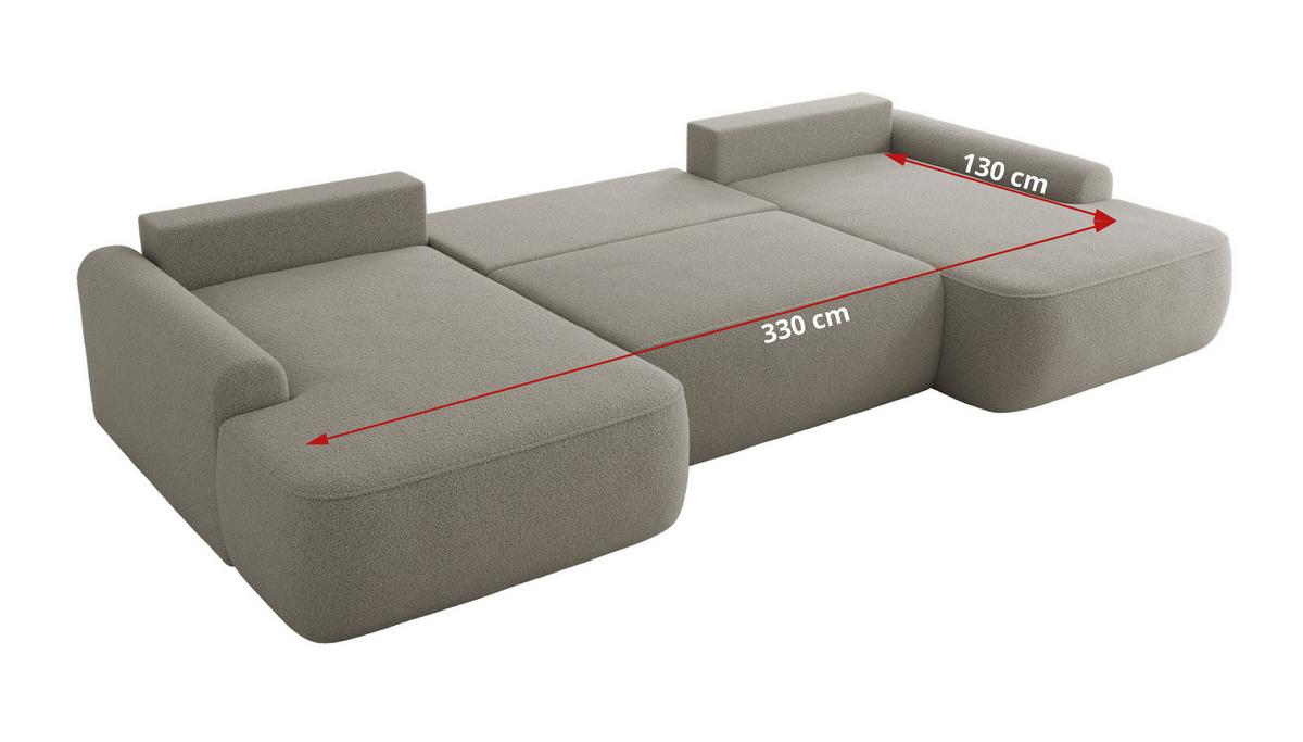 WOHNLANDSCHAFT CUBO U Hellgrau Boucle - Hellgrau/Schwarz, Kunststoff/Textil (370/100/187cm) - MKS