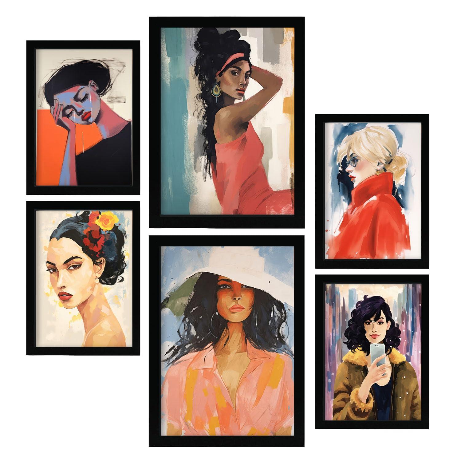 POSTER Set Mit 6 Zuversichtlich In Damenplakat A3 & A4 Schwarzer Rahmen - Schwarz, Papier (29/3cm) - Nacnic