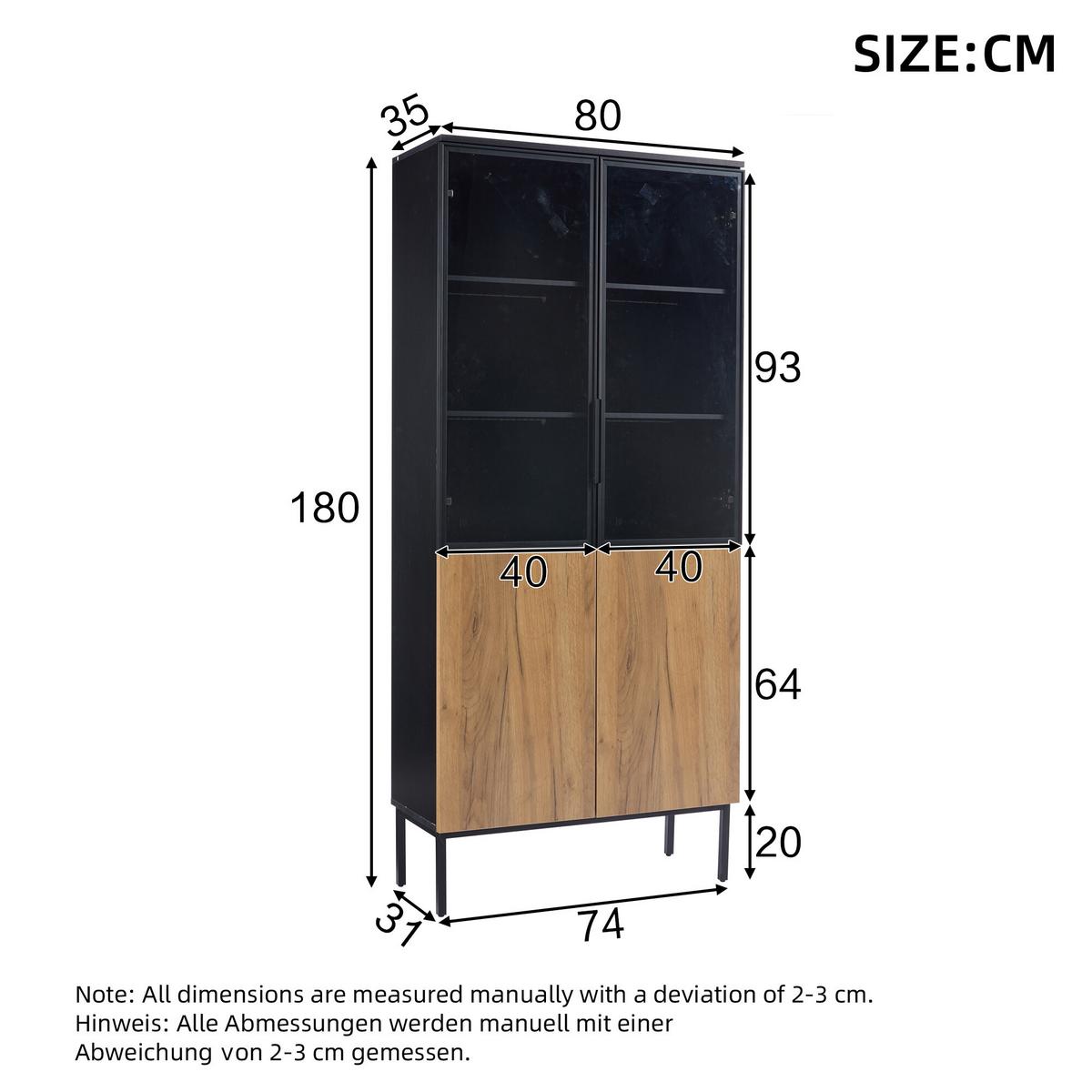 VITRINE mit Glastüren Schwarz und Eiche - Schwarz/Braun, Holzwerkstoff (31/180/74cm) - Urban Meuble