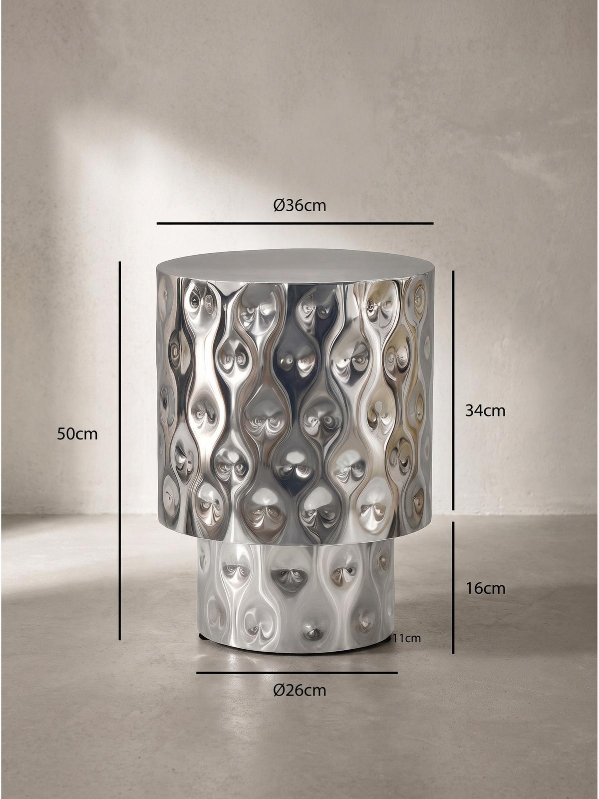 BEISTELLTISCH MAYENNE, Aluminium, handgefertigt, Silber, Ø 36 x 50 cm - Silberfarben, Metall (36/36/50cm) - KADIMA DESIGN