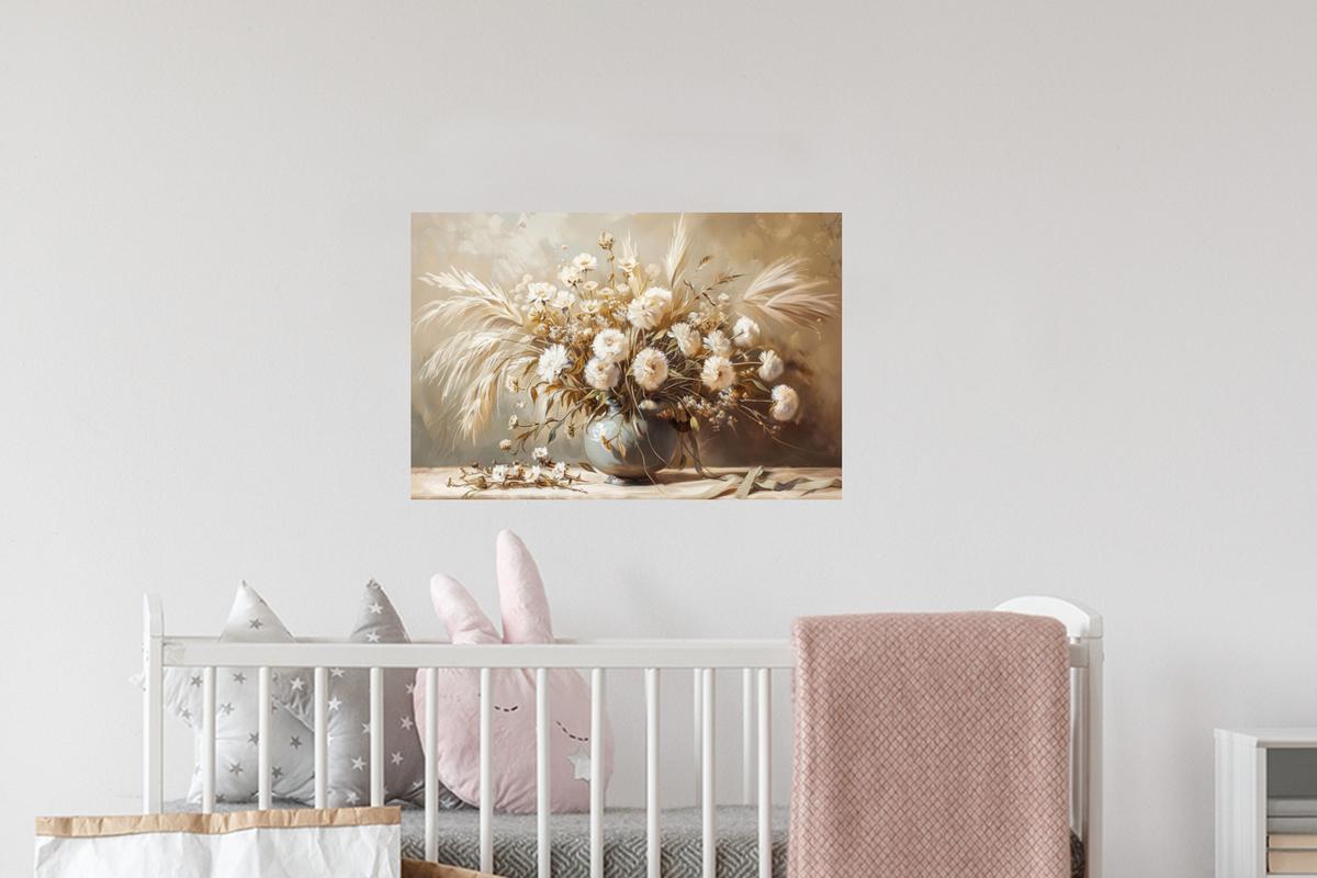 WANDTATTOO Blumen - Vase - Stilleben - Beige Deko Wohnzimmer 60x40 cm - Creme, Kunststoff (60/40/0.1cm) - MuchoWow