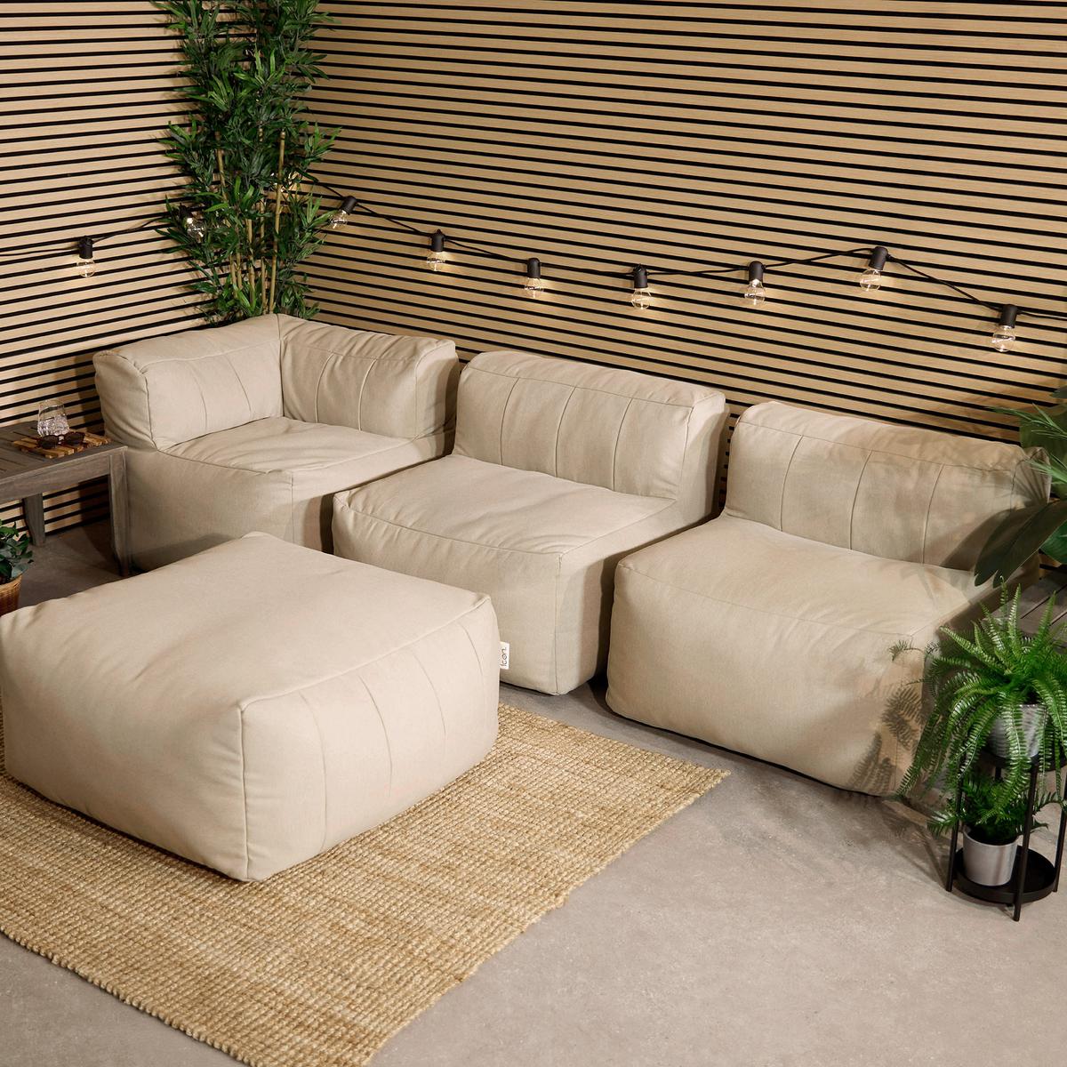 SITZSACK-SOFA Outdoor 4-tlg.: Ecksessel, 2 Sessel, Fußstütze - Beige, Textil (365/68/100cm) - icon