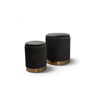 HOCKER-SET GEMINI 37/37/42 cm Schwarz - Goldfarben/Schwarz, Textil/Metall (37/42/37cm) - Lookway
