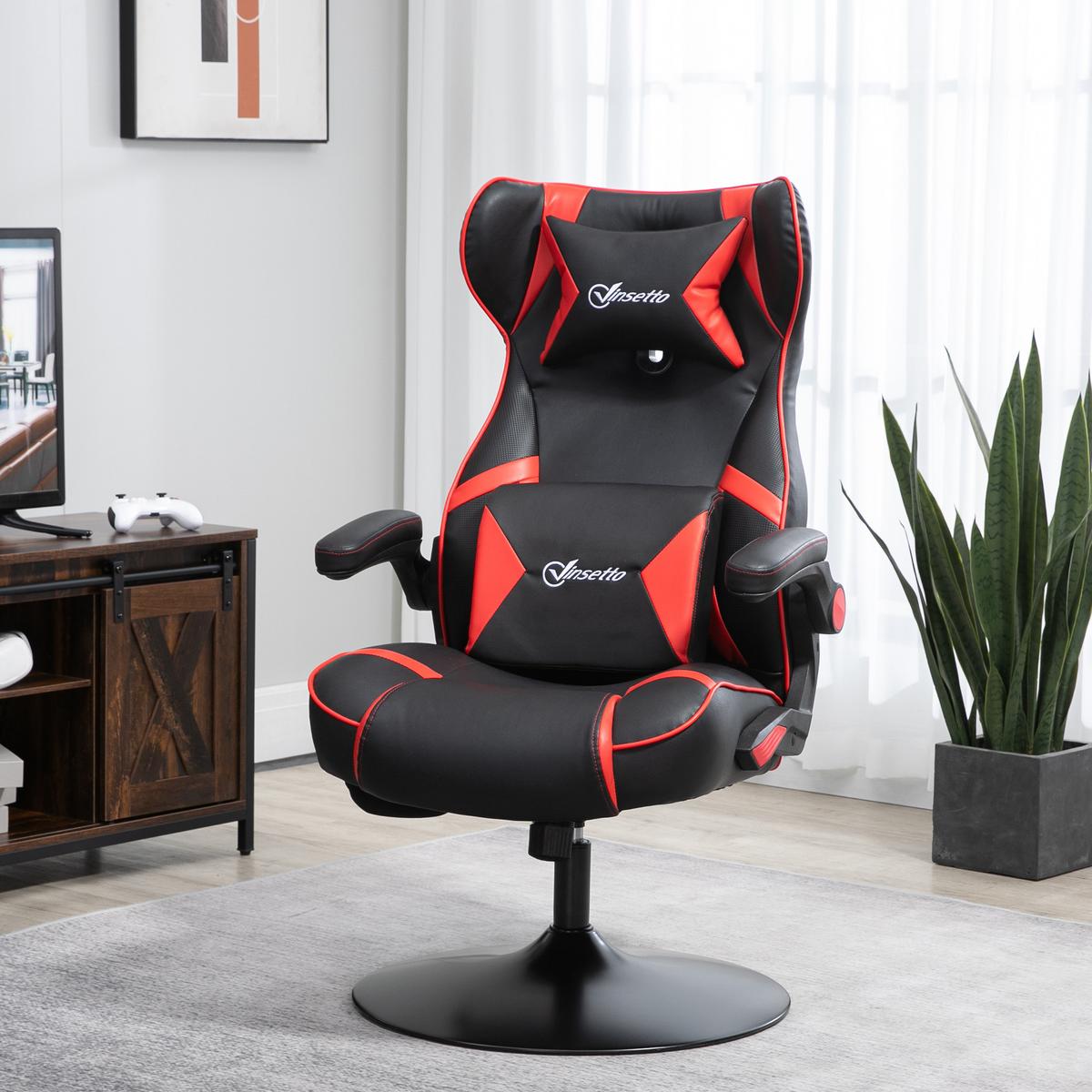 GAMINGSESSEL mit Wippfunktion Gaming Stuhl mit Lautsprecher Bürostuhl Kunstleder - Rot/Schwarz, Leder (73/118/69cm) - Vinsetto