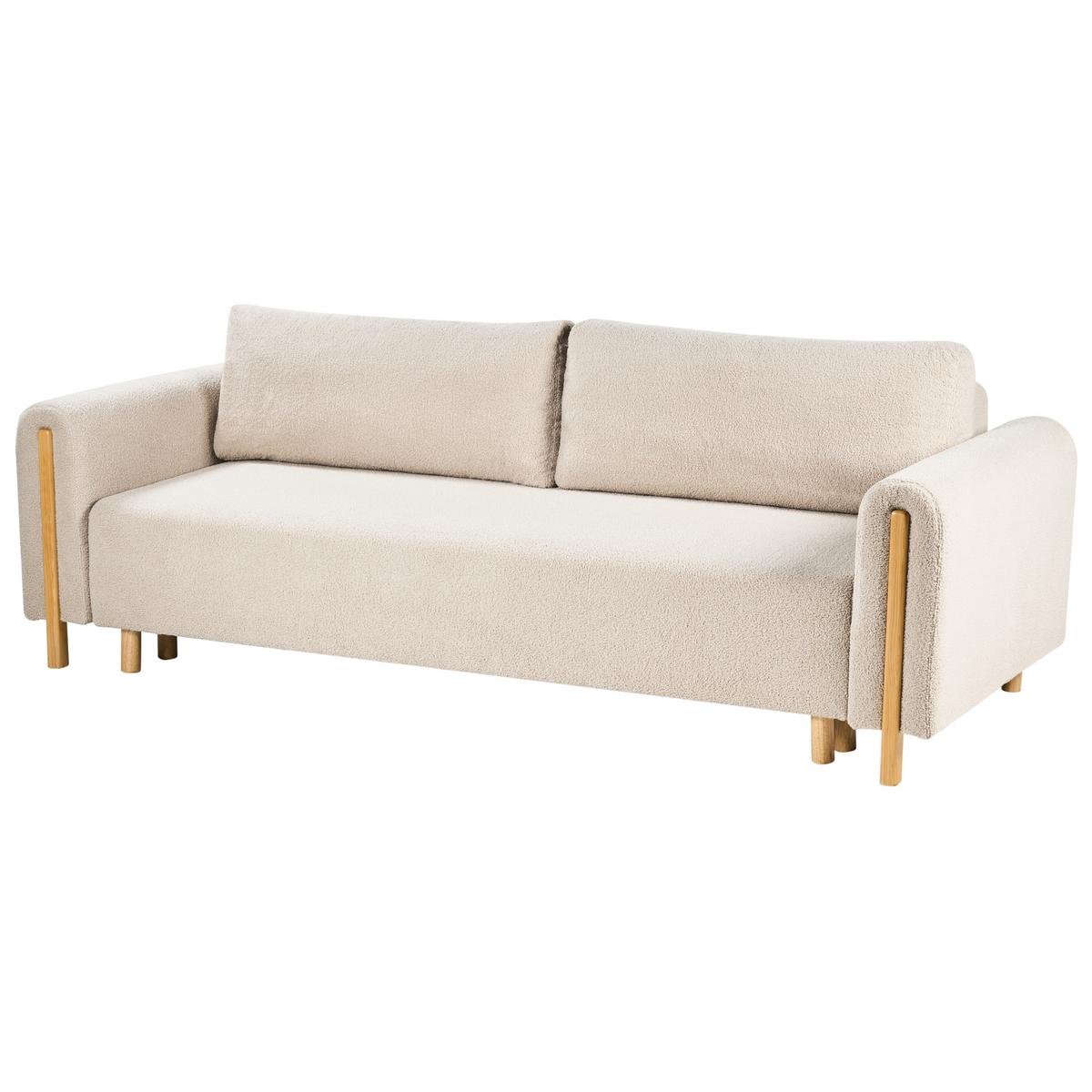 SCHLAFSOFA 3-Sitzer Bouclé Hellbeige mit Stauraum Kvam - Hellbraun, Textil (242/85/99cm) - Beliani