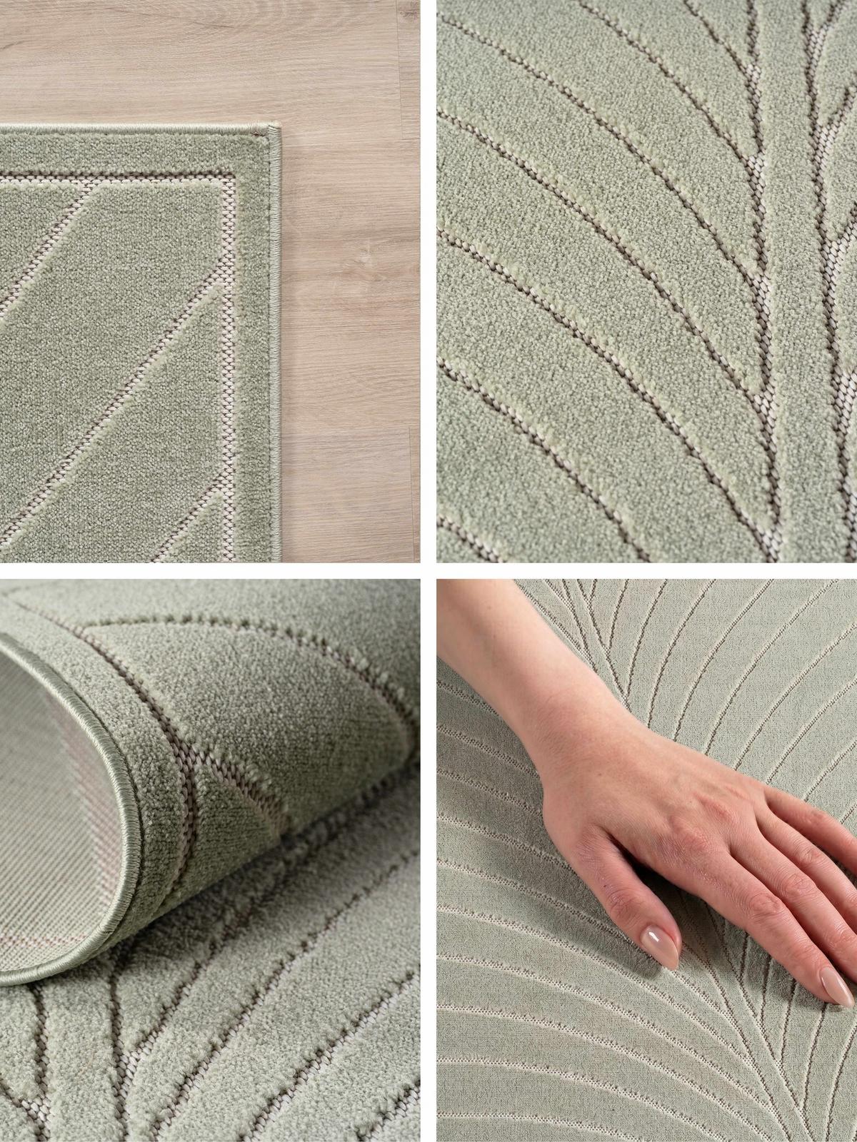 TEPPICH Outdoor, Fußbodenheizung-geeignet, mit Blattmotiv, aus Polypropylen, ENGADIN in Salbeigrün, Ø 120 cm - Grün, Textil (120/120cm) - KADIMA DESIGN