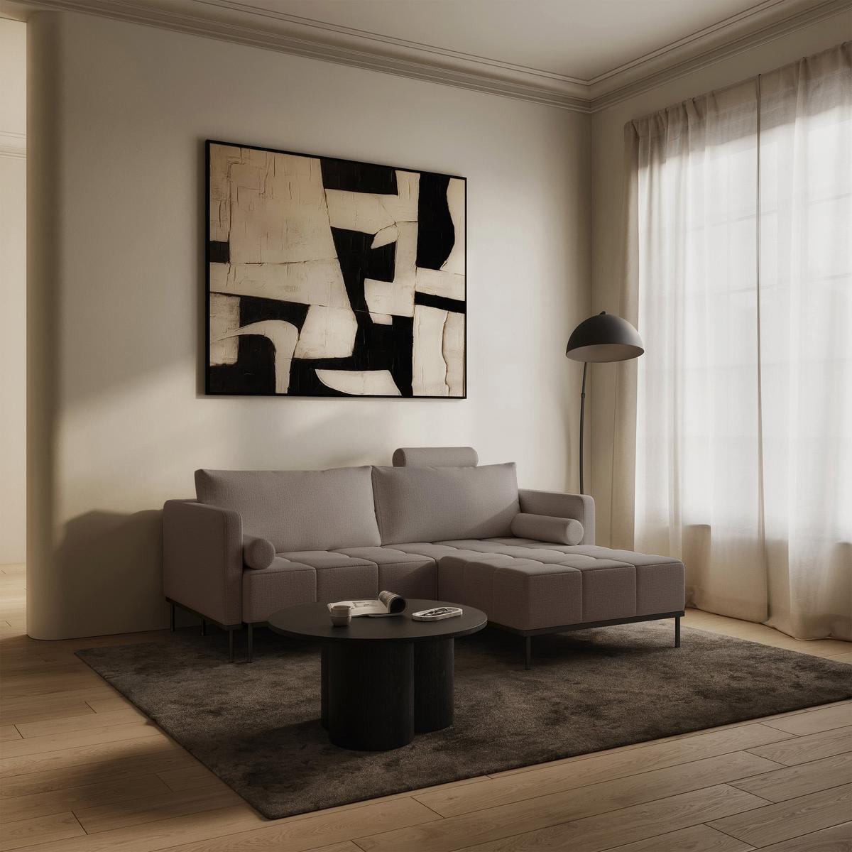 SCHLAFSOFA Skilia mit Schlaffunktion, 3-Sitzer 224 cm - Graubraun/Schwarz, Textil/Metall (224/85/102cm) - Selsey