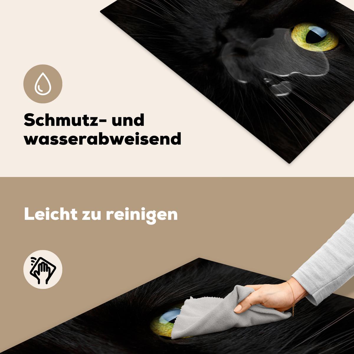 HERDABDECKPLATTE Katze - Augen - Gelb - Schwarz Induktionsmatte 81x52 cm - Schwarz, Kunststoff (81/52/0.2cm) - MuchoWow