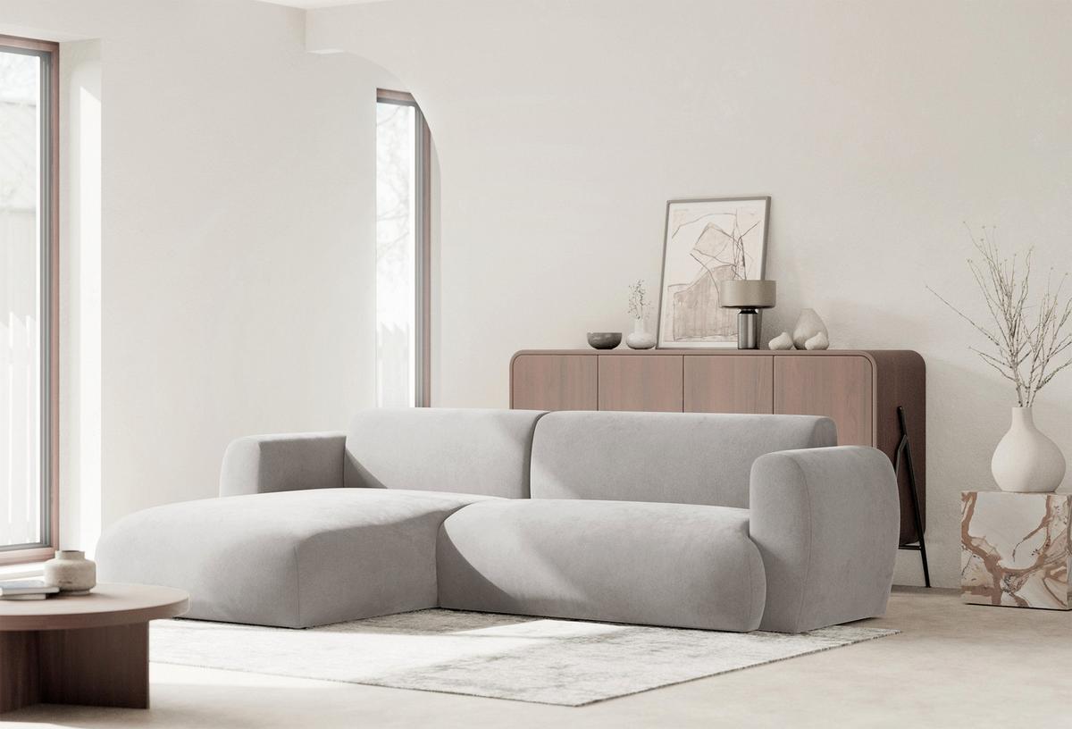 ECKSOFA Emia Hellgrau links - Hellgrau/Schwarz, Kunststoff/Textil (262/156cm) - Selsey