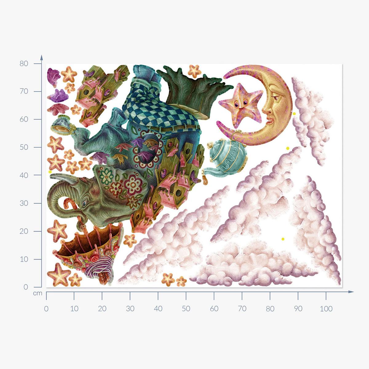 WANDAUFKLEBER 80x106cm - Märchentiere - Multicolor, Kunststoff (80/106/0.1cm) - Wallfluent