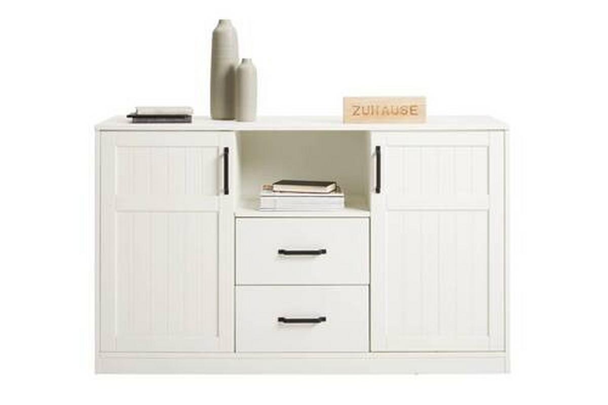 Sideboard Madita in Weiss vollmassiv - Weiss/Schwarz, Romantik / Landhaus, Holz/Holzwerkstoff (148/91/46cm) - Mömax