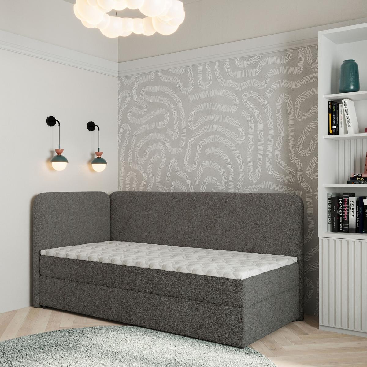 BOXBETT GINA 90x200 cm mit Matratze und Topper, H2+H3 - Grau - Grau, Holz (90/200cm) - MASSENO