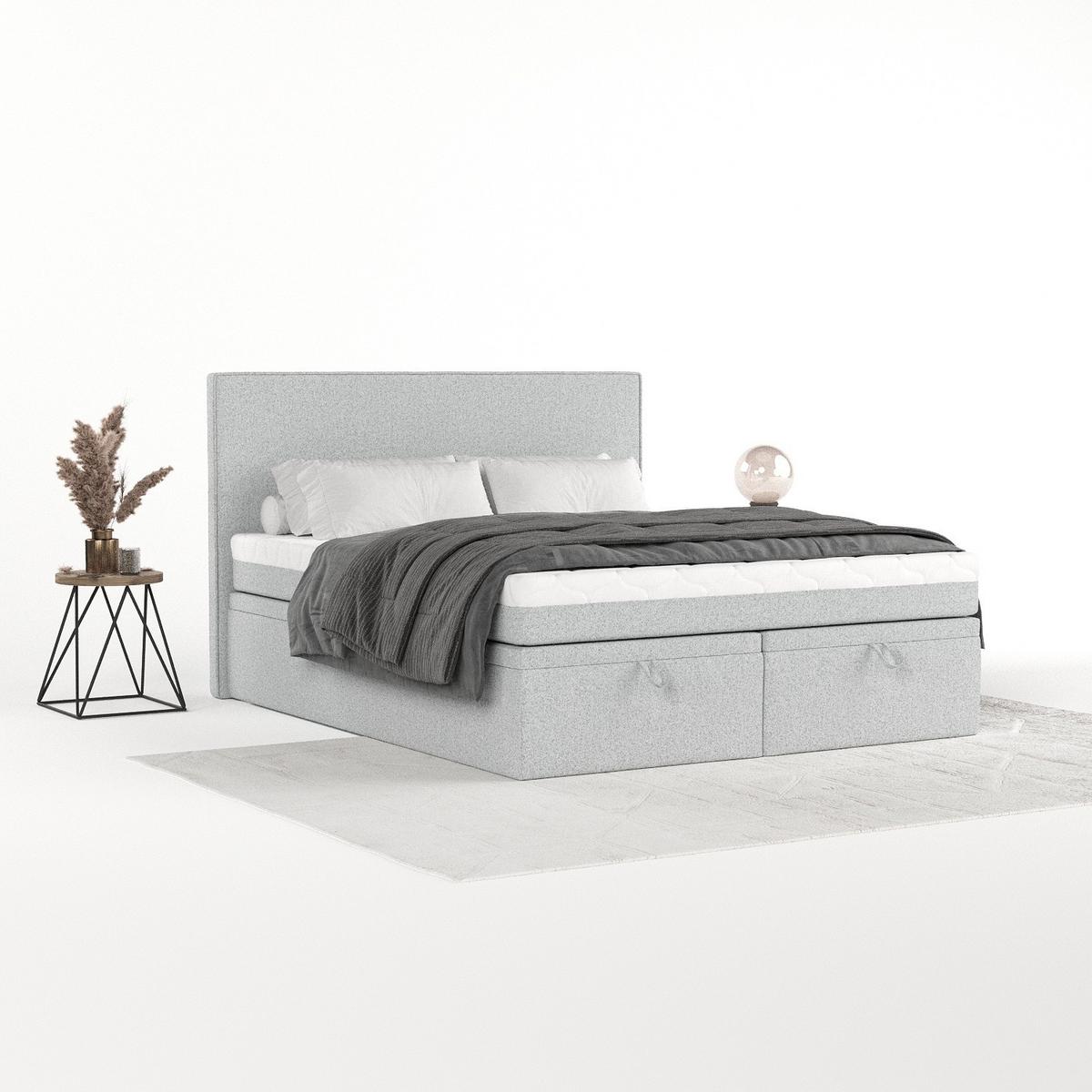 BOXBETT Zalla 140/200 cm Hellgrau im Riva Stoff - Hellgrau/Schwarz, Holz/Holzwerkstoff (140/200cm) - AltaBeds