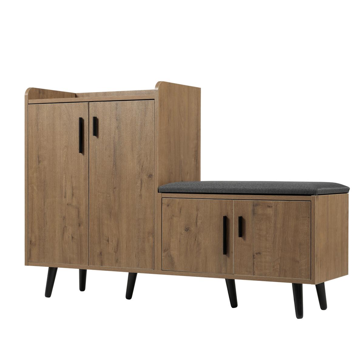 SCHUHBANK natur-optik, 4 türen & gepolsterte sitzfläche - Naturfarben, Holzwerkstoff (120/82.8/34cm) - Urban Meuble