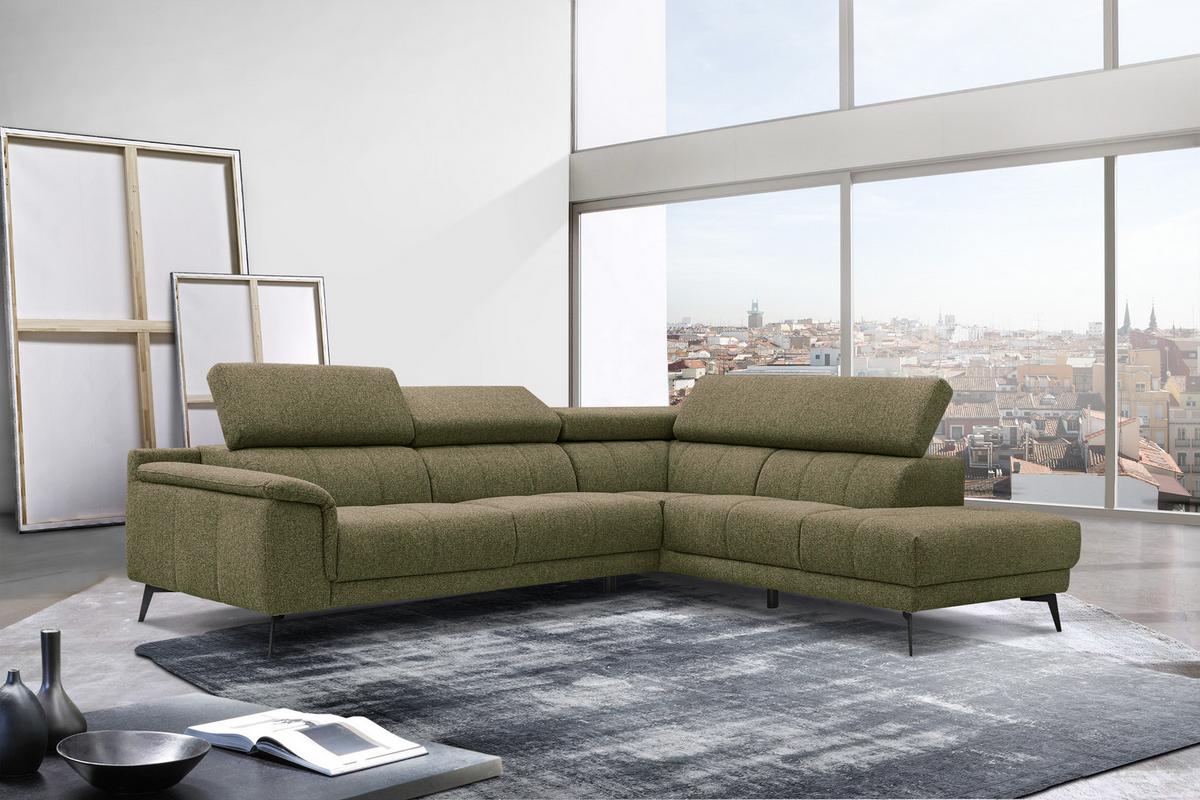 ECKSOFA FIERO 5-Sitzer, olivgrün - Schwarz/Olivgrün, Holzwerkstoff/Textil (290/228cm) - Wozimo