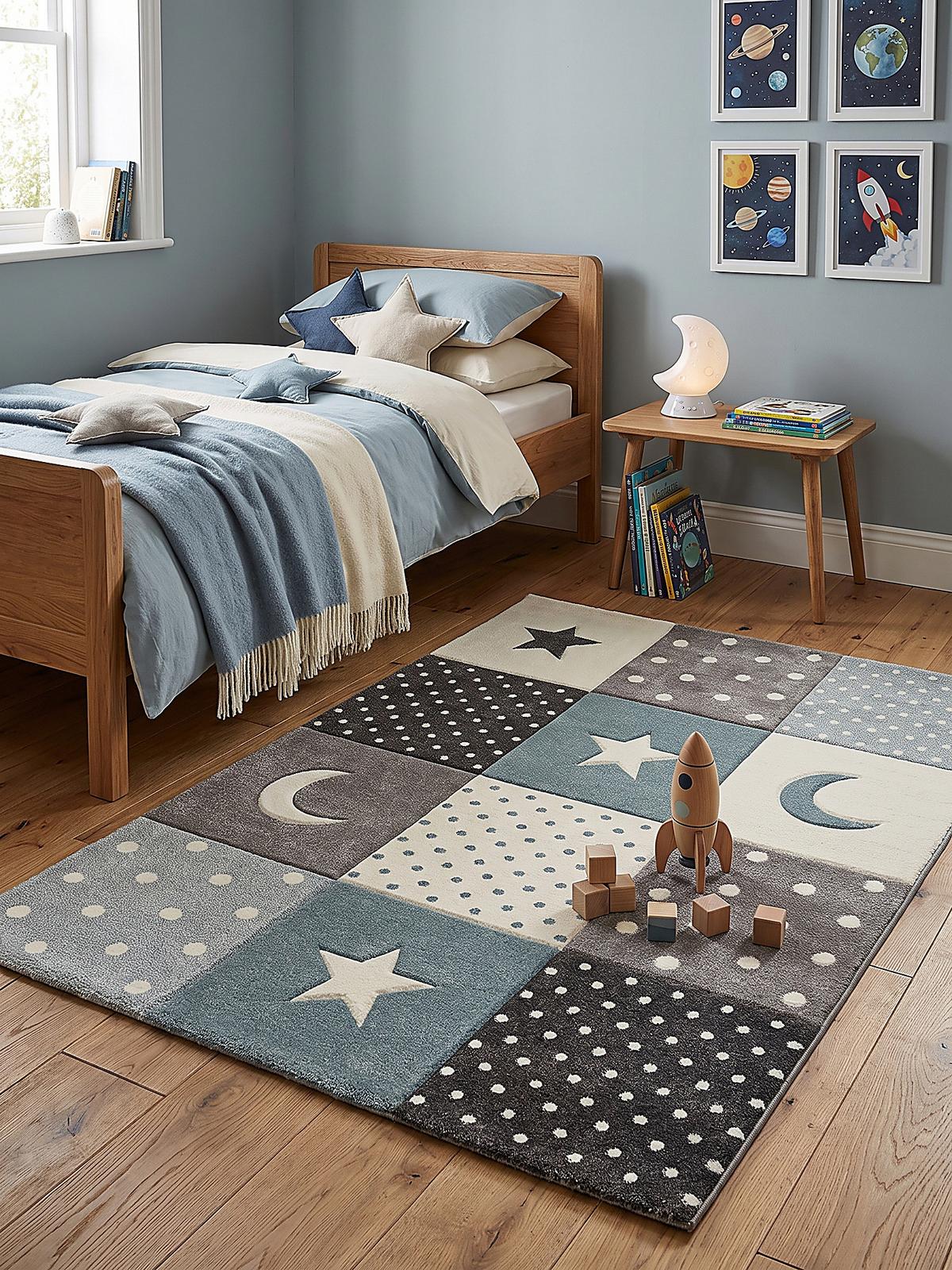 KINDERTEPPICH Kurzflor Sterne IDRO Polypropylen Blau 160 x 230 cm - Blau, Textil (160/230cm) - KADIMA DESIGN