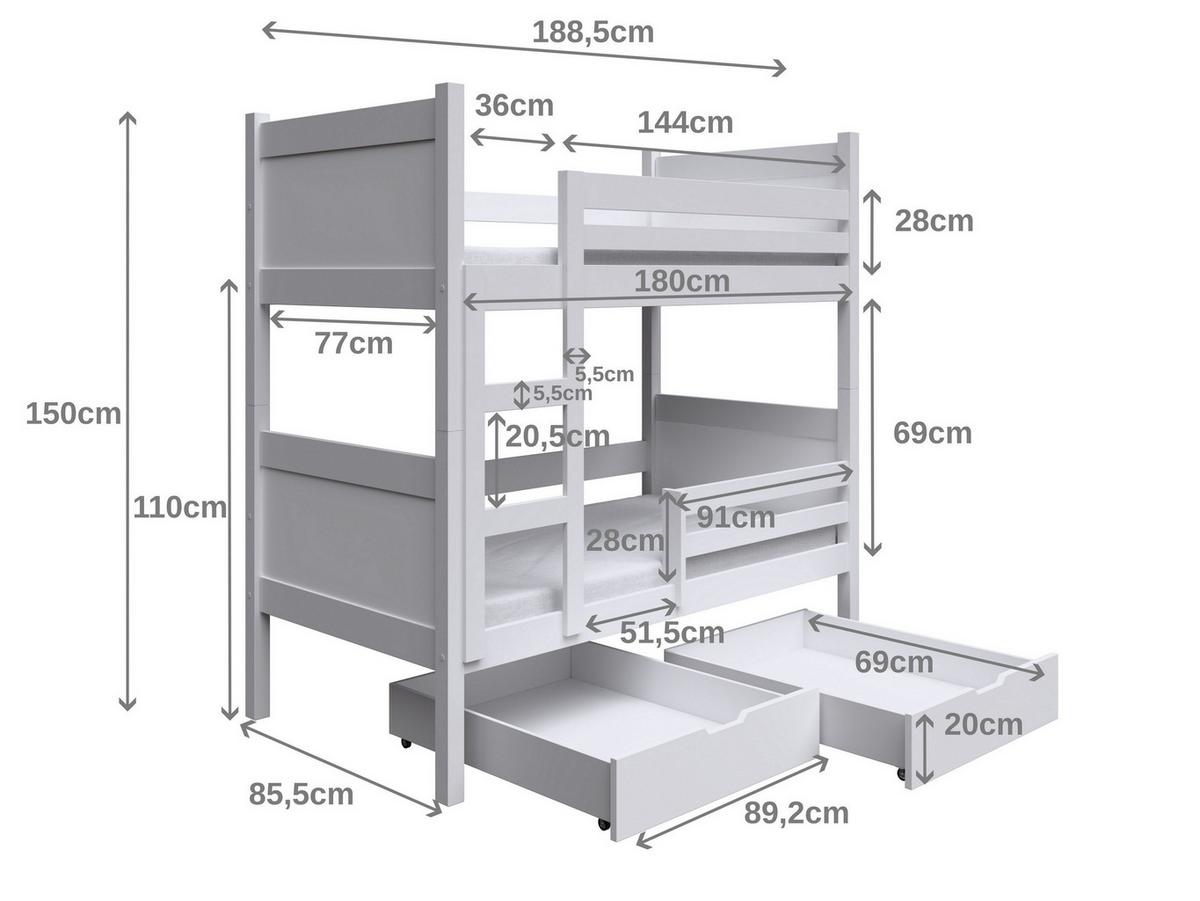 ETAGENBETT MIA mit Bettkasten 80x180 cm Kieferfarben - Kieferfarben/Grau, Holz (80/180cm) - MASSENO