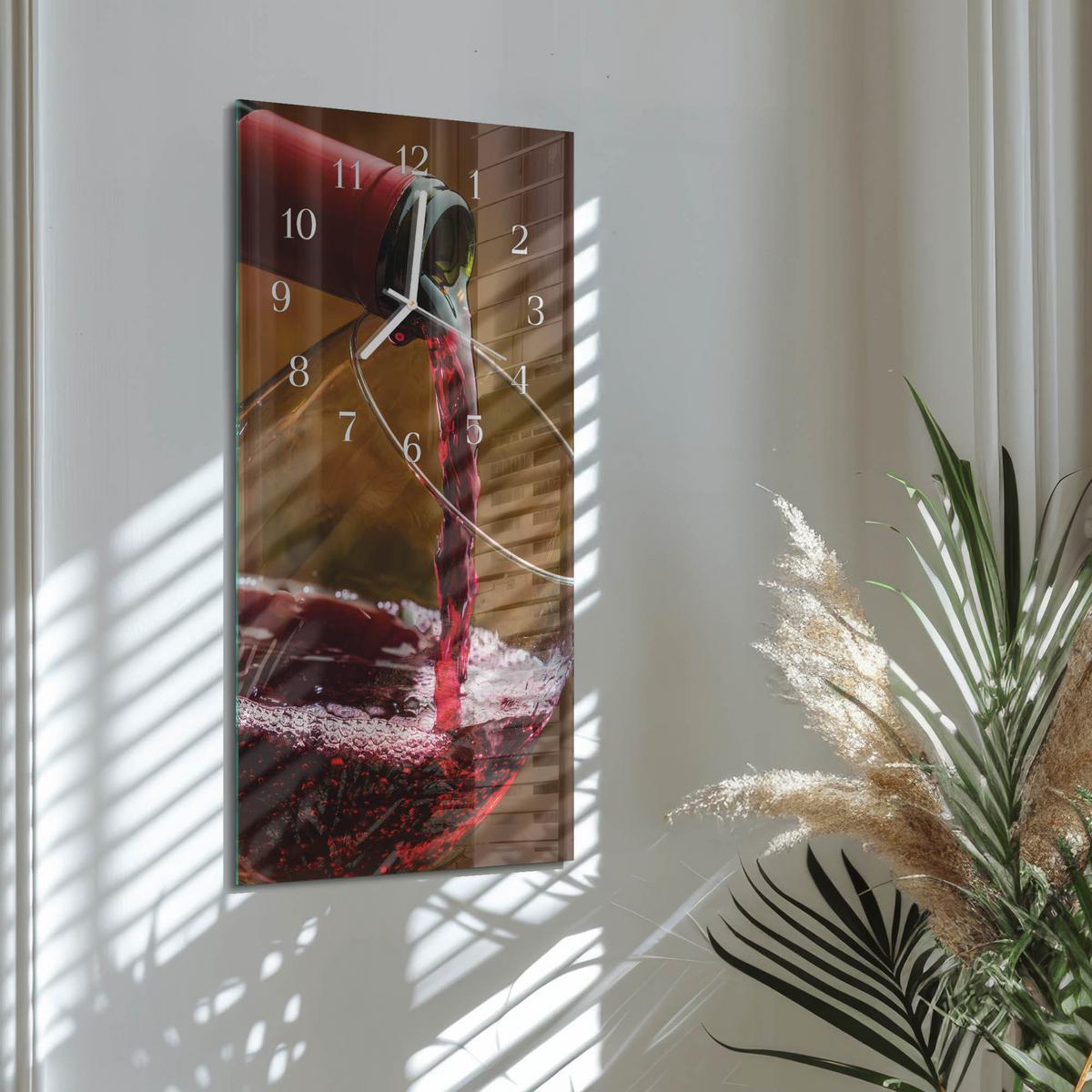 WANDUHR aus Glas 30x60 cm - Wein - Rot, Glas (30/60/0.4cm) - TULUP