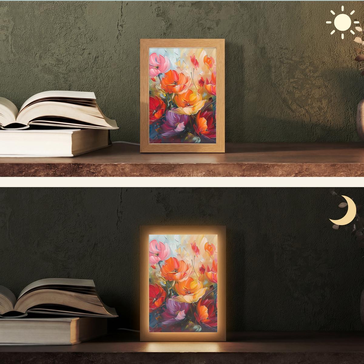 TISCHLEUCHTE Blumen - Bunt - Malerei - Abstrakt - Kunst 15x20 cm - Alufarben, Holzwerkstoff (8/15/20cm) - OnlyWow