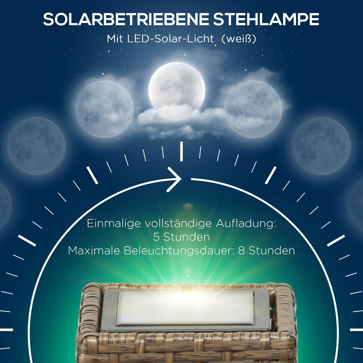 SOLARLEUCHTE, Rattan, Stahl, Sand - Schwarz, Metall (15.5/15.5/46cm) - Outsunny