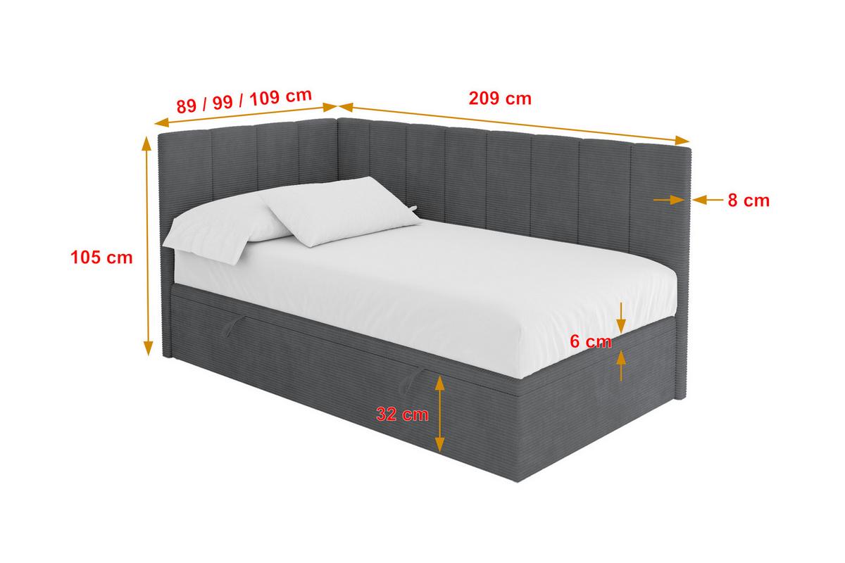 EINZELBETT Jugendbett mit Bettkasten Rechts, mit Matratze - LOVY 100x200 Dunkelgrau - Graphitfarben, Holzwerkstoff/Textil (100/200cm) - ALTDECOR