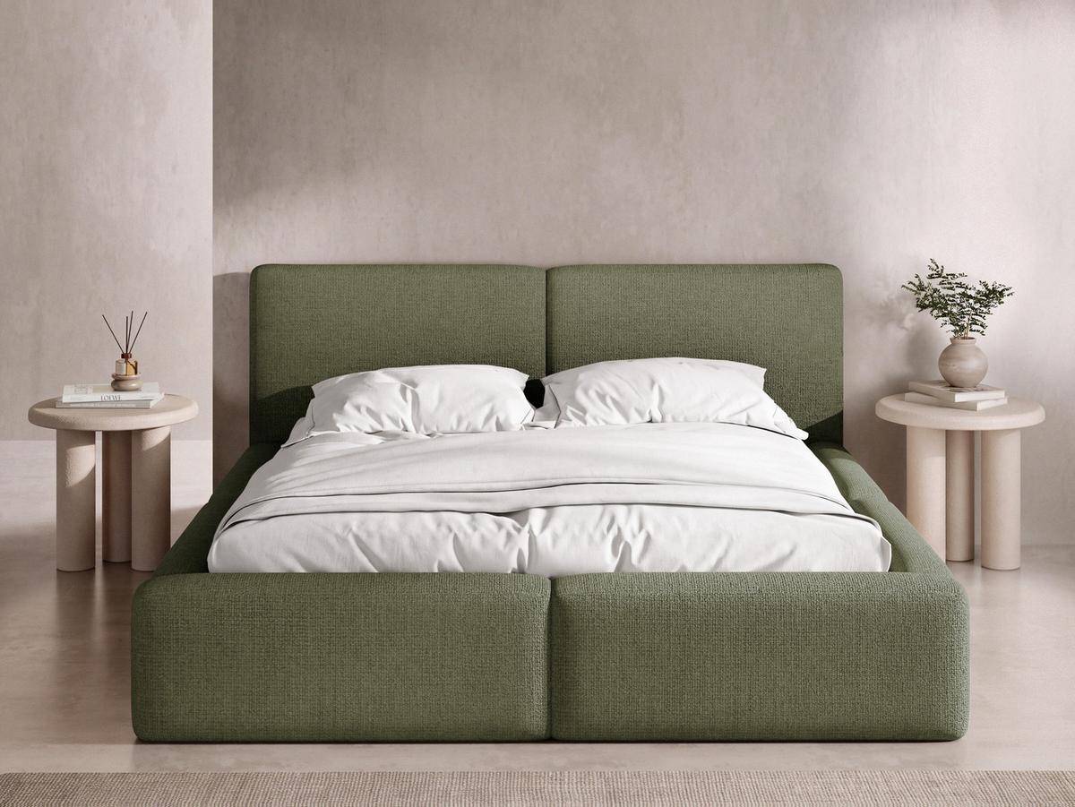 POLSTERBETT Duo mit Bettkasten, Metall-Lattenrost & hohem Kopfteil in Grün Chenille 160x200 cm - Birkefarben/Grün, Kunststoff/Textil (160/200cm) - WFL GROUP