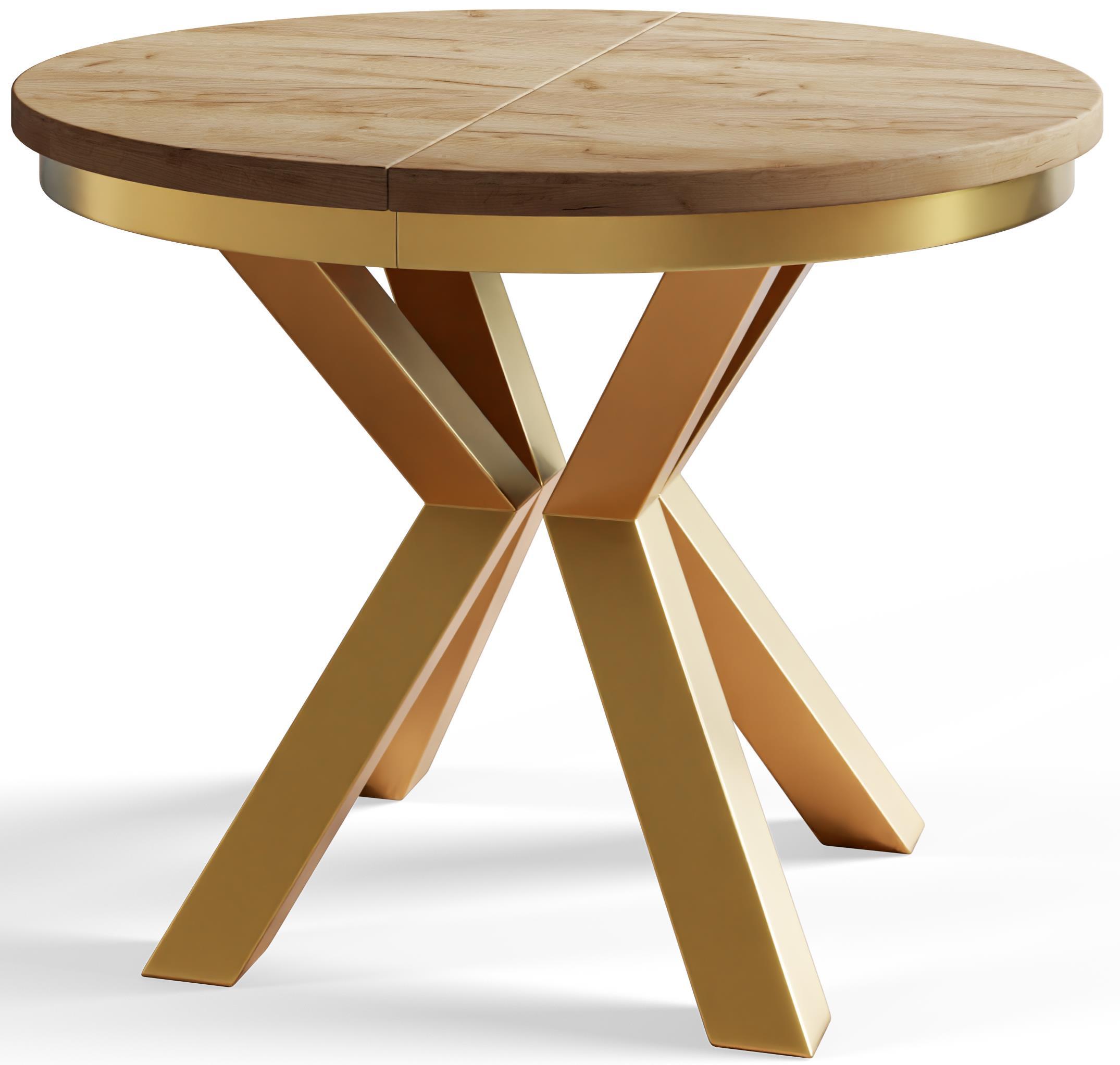 ESSZIMMERTISCH LOFT, ausziehbarer Tisch 120 cm/200 cm, Farbe: Braun, mit Metallbeinen in Farbe Gold - Goldfarben/Braun, Holzwerkstoff (120/120/76cm) - Alpi-Möbel