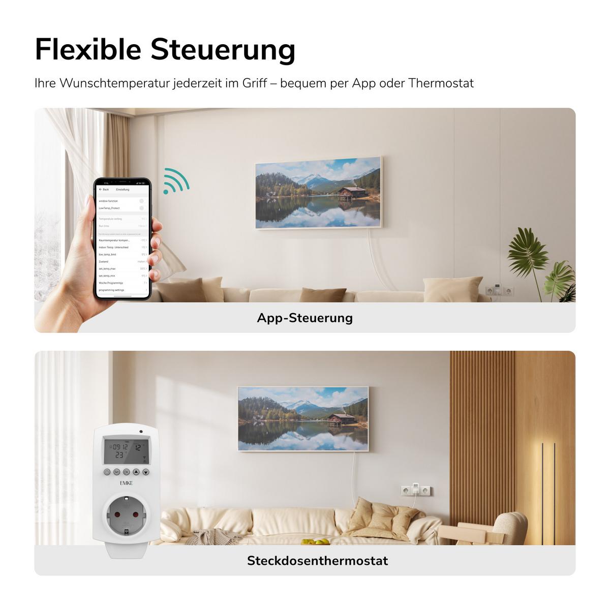WANDKONVEKTOR Elektrisch mit modernem Landschaftsmotiv, WLAN App Steuerung, Thermostat, 119,5/59,5 cm - Weiß, Kunststoff/Metall (59.5/119.5/2cm) - EMKE