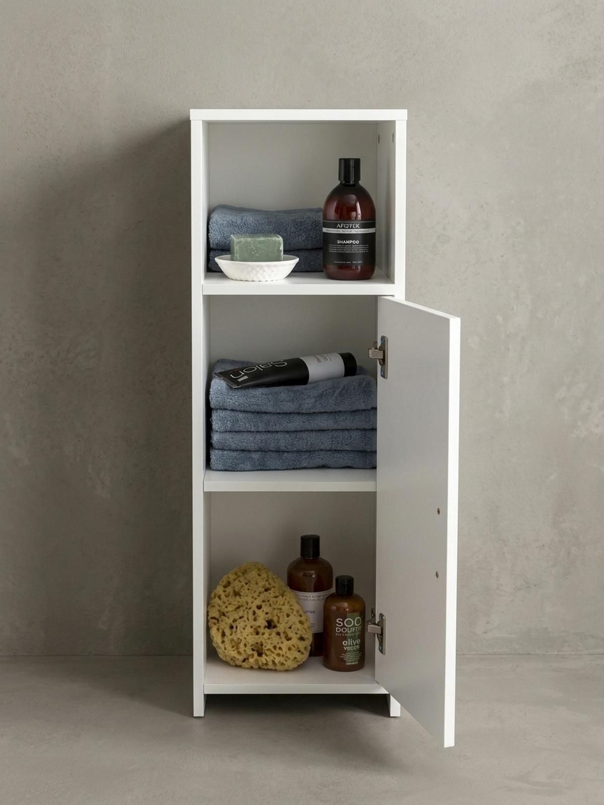 BADSCHRANK Weiß 30x95,5x30 cm aus Melamin mit kratzfester Oberfläche - Schwarz/Weiß, Holz/Metall (30/96/30cm) - KADIMA DESIGN