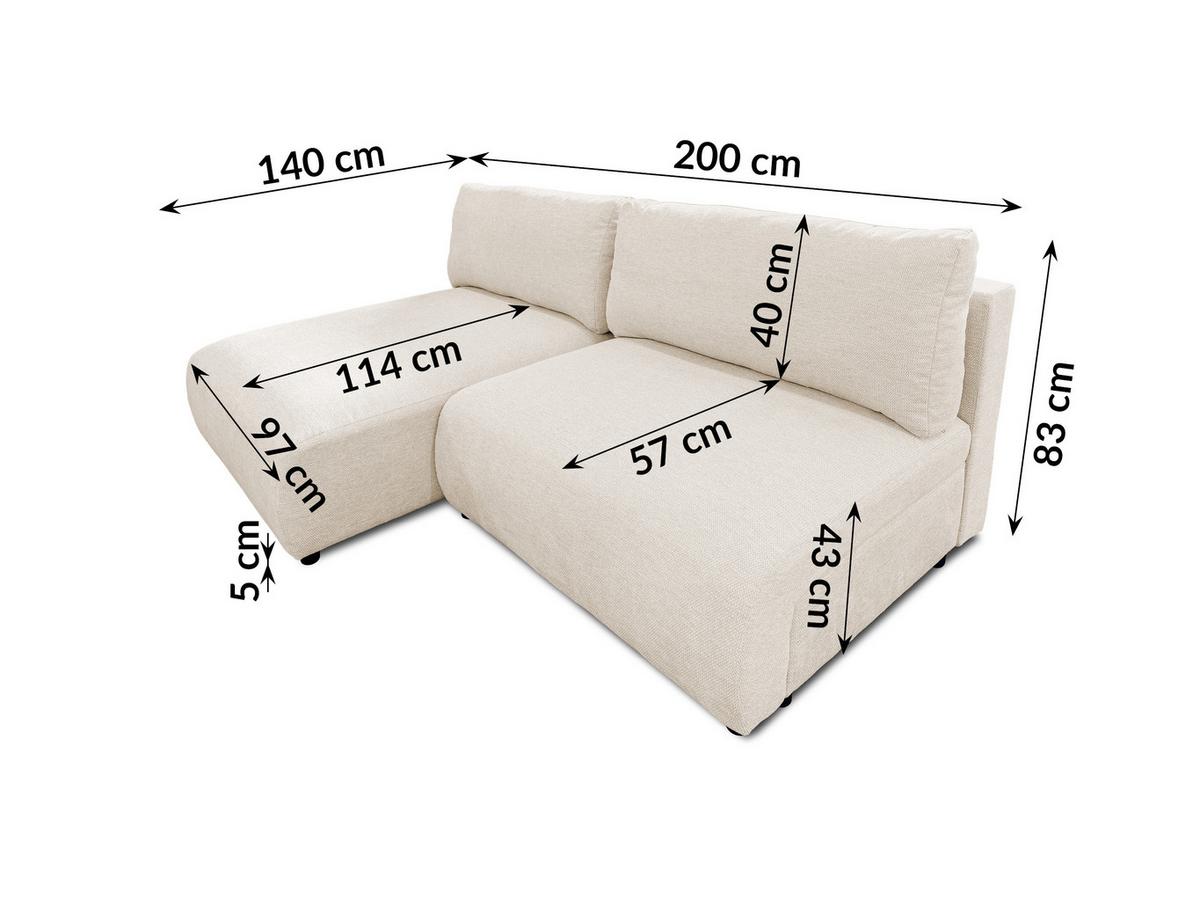 ECKSOFA Sora mit Schlaffunktion, Bettkasten und extra tiefer Komfortzone aus hochwertigem Hellbeige Strukturstoff - Beige/Schwarz, Holz/Kunststoff (140/200cm) - S-Style