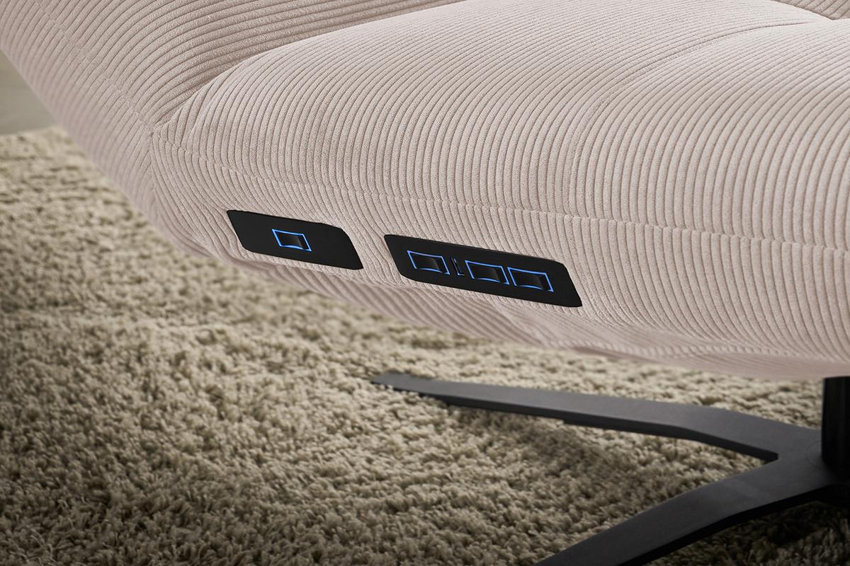 RELAXLIEGE LETICIA Beige Cord Drehbar (360°), Relaxfunktion - Beige/Schwarz, Textil/Metall (82/115/156cm) - KAWOLA