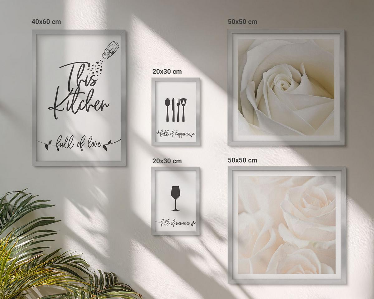 BILDER SET 5er Set - 50x50 cm & 20x30 cm & 40x60 cm Silberner Rahmen - Geometrische Muster im Bauhaus-Stil - Silberfarben, Kunststoff (40/60cm) - TULUP