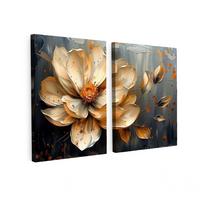LEINWANDBILD 2er Set Blume - Gold - Abstrakt - Farbe 120x80 cm - Creme, Textil (120/80cm) - MuchoWow
