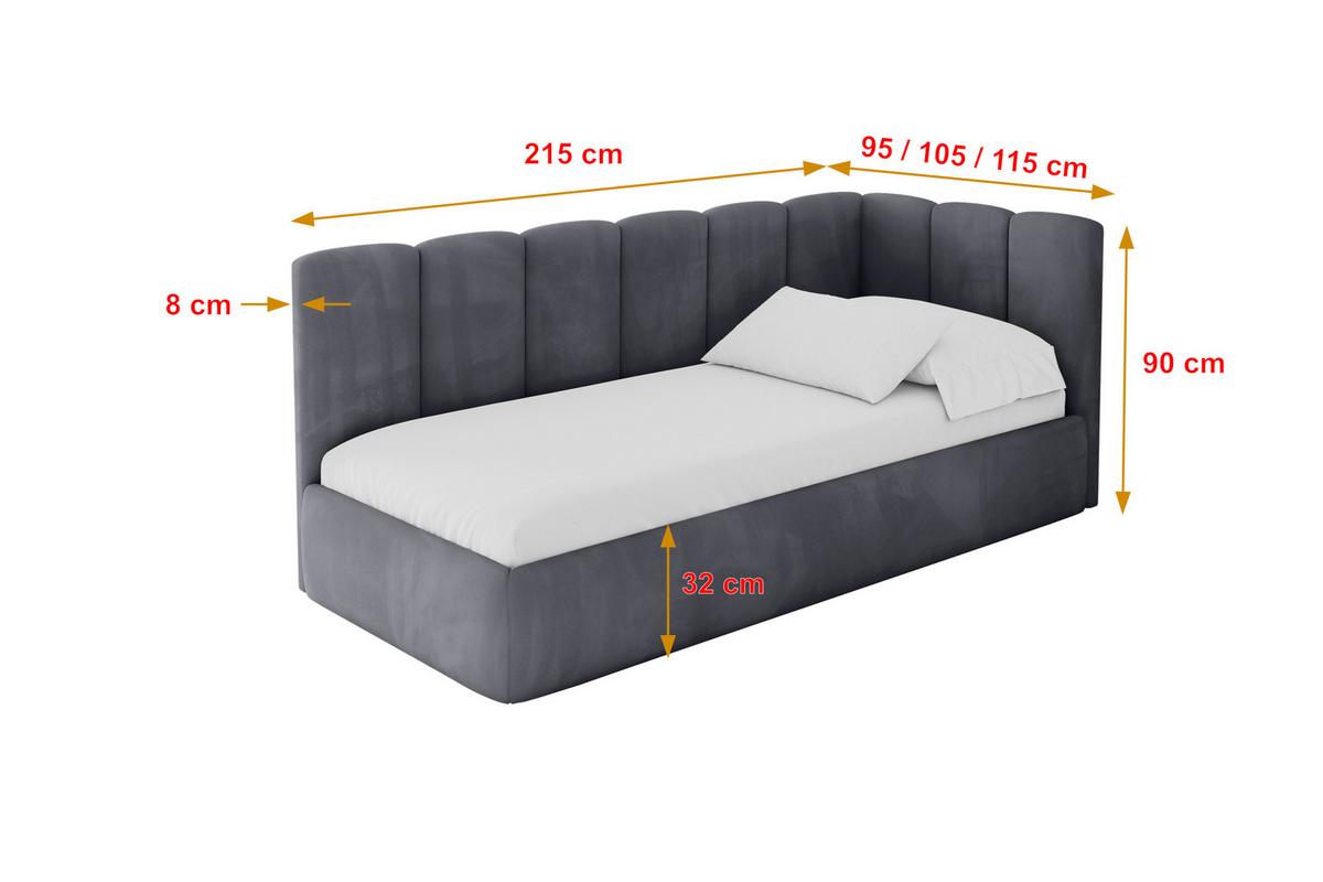EINZELLBETT Jugendbett mit Bettkasten und Matratze H3/H4, Links - DEXY 80x200 Dunkelgrau - Dunkelgrau, Holzwerkstoff/Textil (80/200cm) - ALTDECOR
