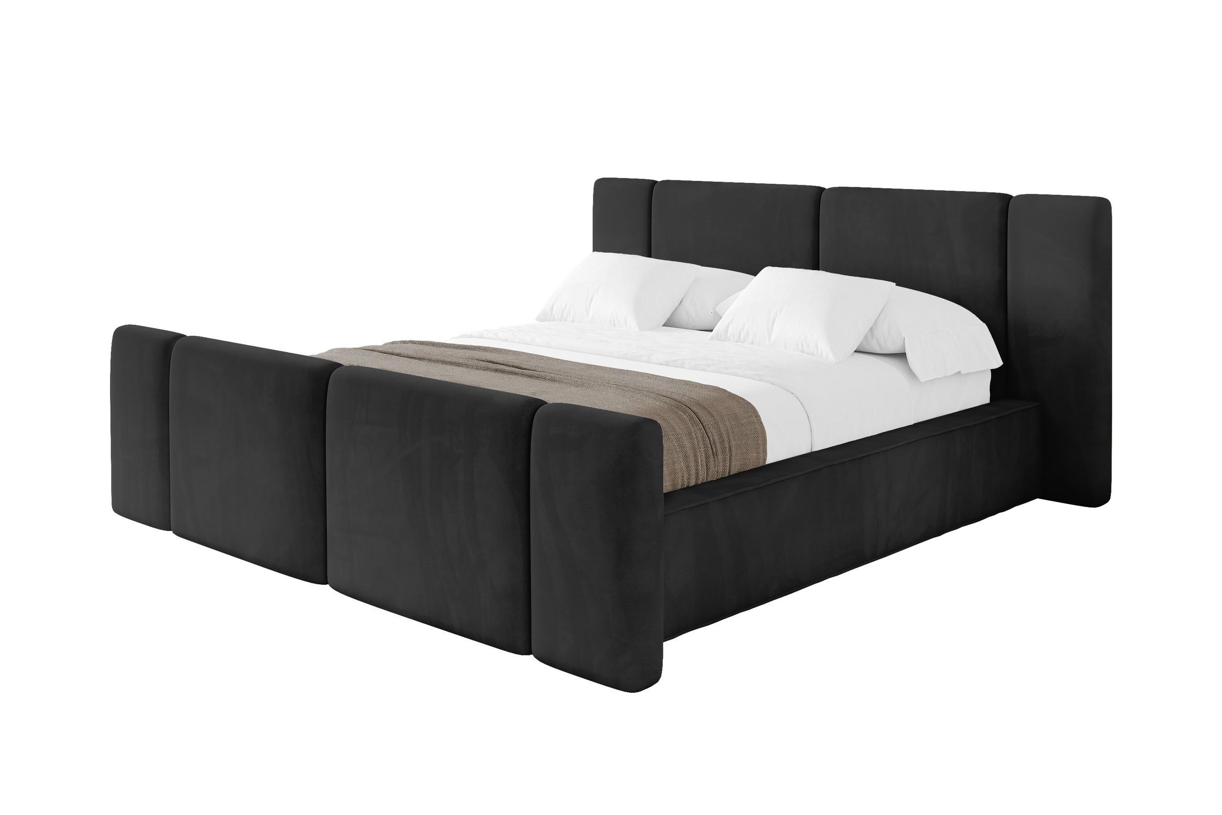 POLSTERBETT mit Bettkasten, Fußteil und Lattenrost, Bett mit Matratze H3/H4 - RIVO-Z 140x200 Schwarz - Schwarz, Holzwerkstoff/Textil (140/200cm) - ALTDECOR