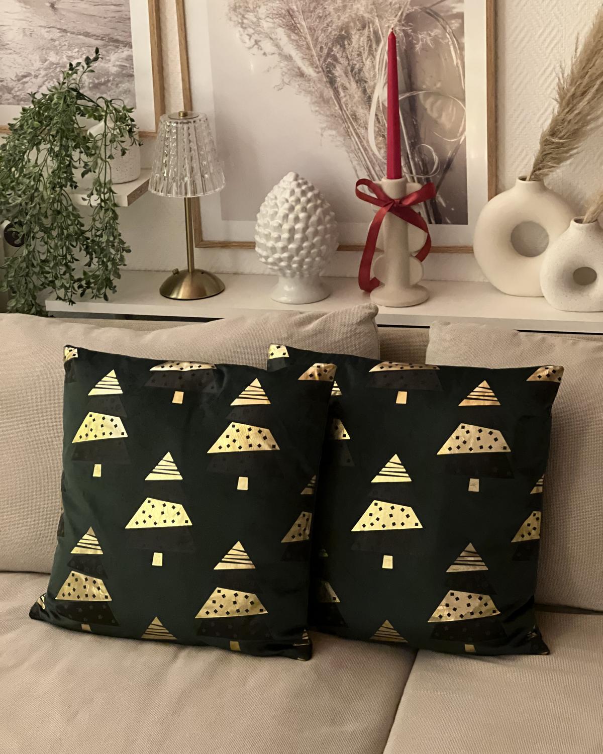 DEKOKISSEN 2er-Set Grün 45/45 cm Goldspruce - Grün, Textil (45/45cm) - Beliani