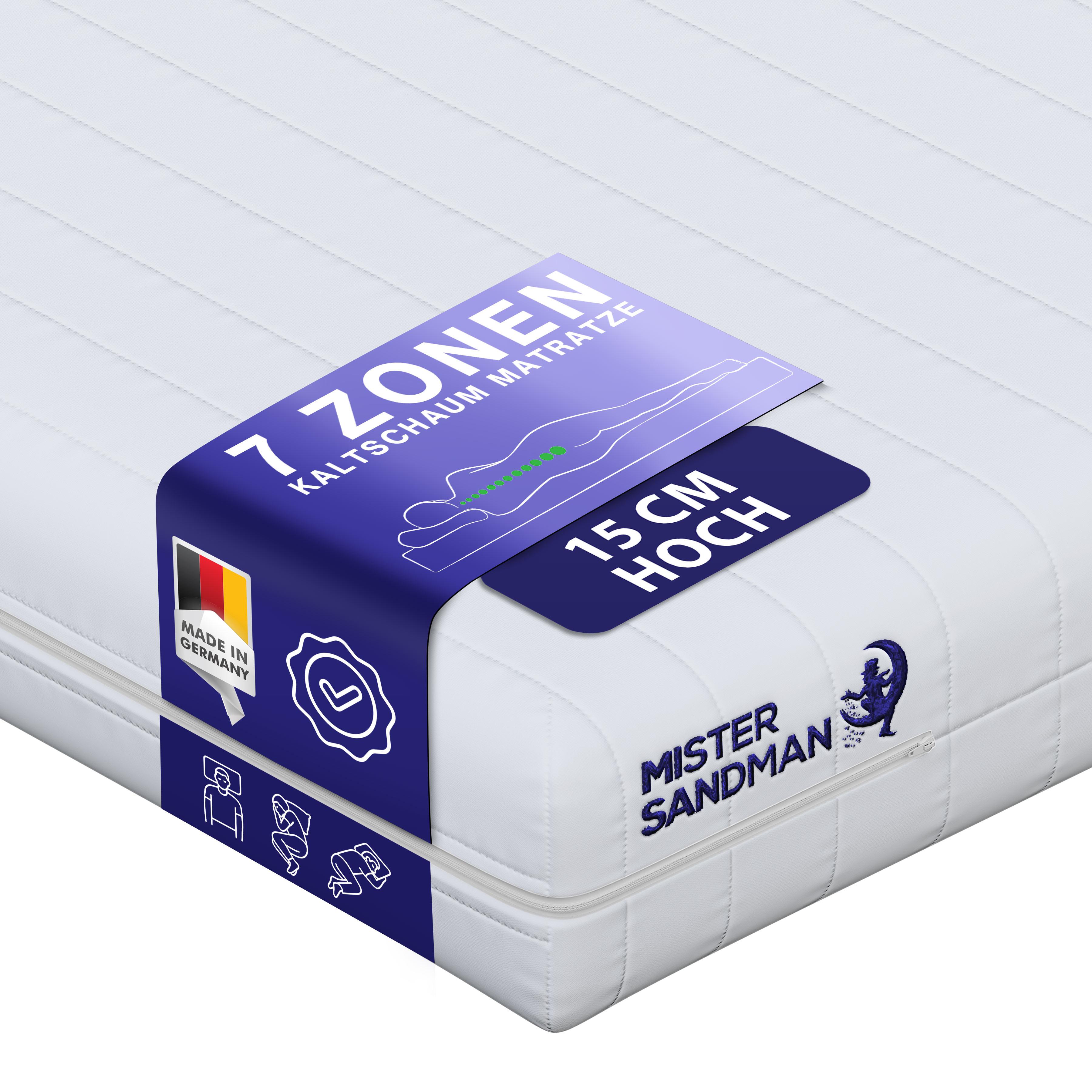 WENDEMATRATZE H2 H3 100x200 cm – 7 Zonen Matratze ca. 15 cm – ergonomische Kaltschaummatratze mit waschbarem Bezug - Weiß, Textil (100/200cm) - Mister Sandman
