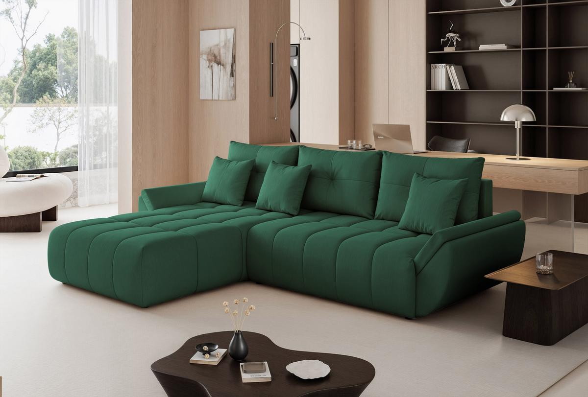 ECKSOFA ARO mit Schlaffunktion und Bettkasten Grün - Schwarz/Grün, Kunststoff/Textil (280/190cm) - Idohome